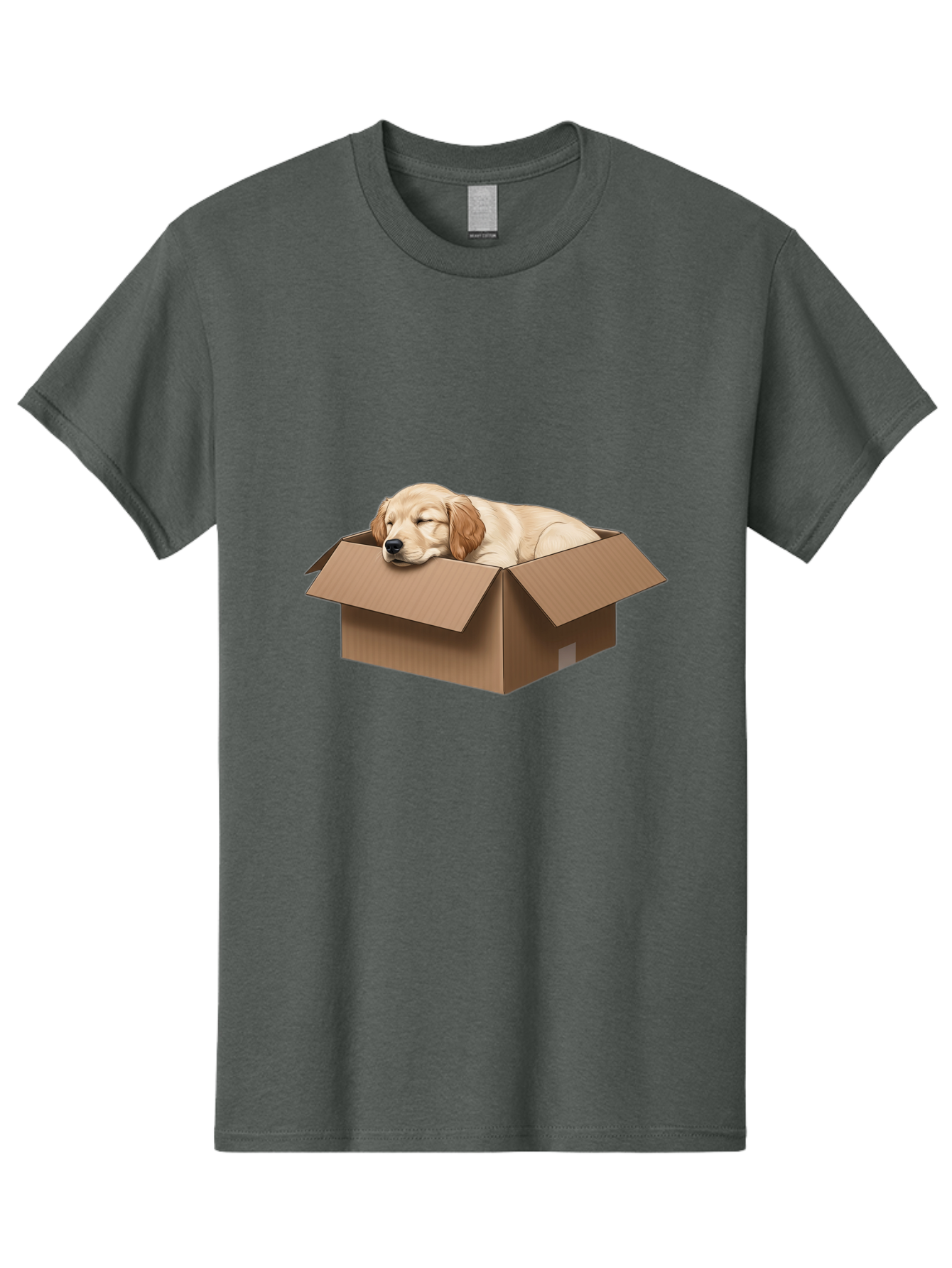 Sleeping-Puppy-1 Men'S Graphic Tee, 100% Cotton, Comfortable Casual Summer Wear, Machine Washable, Sleeping Puppy, Cardboard Box, Adorable Dog, Cute Animal, Resting Pet, Dog In Box, Peaceful Scene, Puppy Love, Cozy Atmosphere, Sweet Dreams Bac417 3