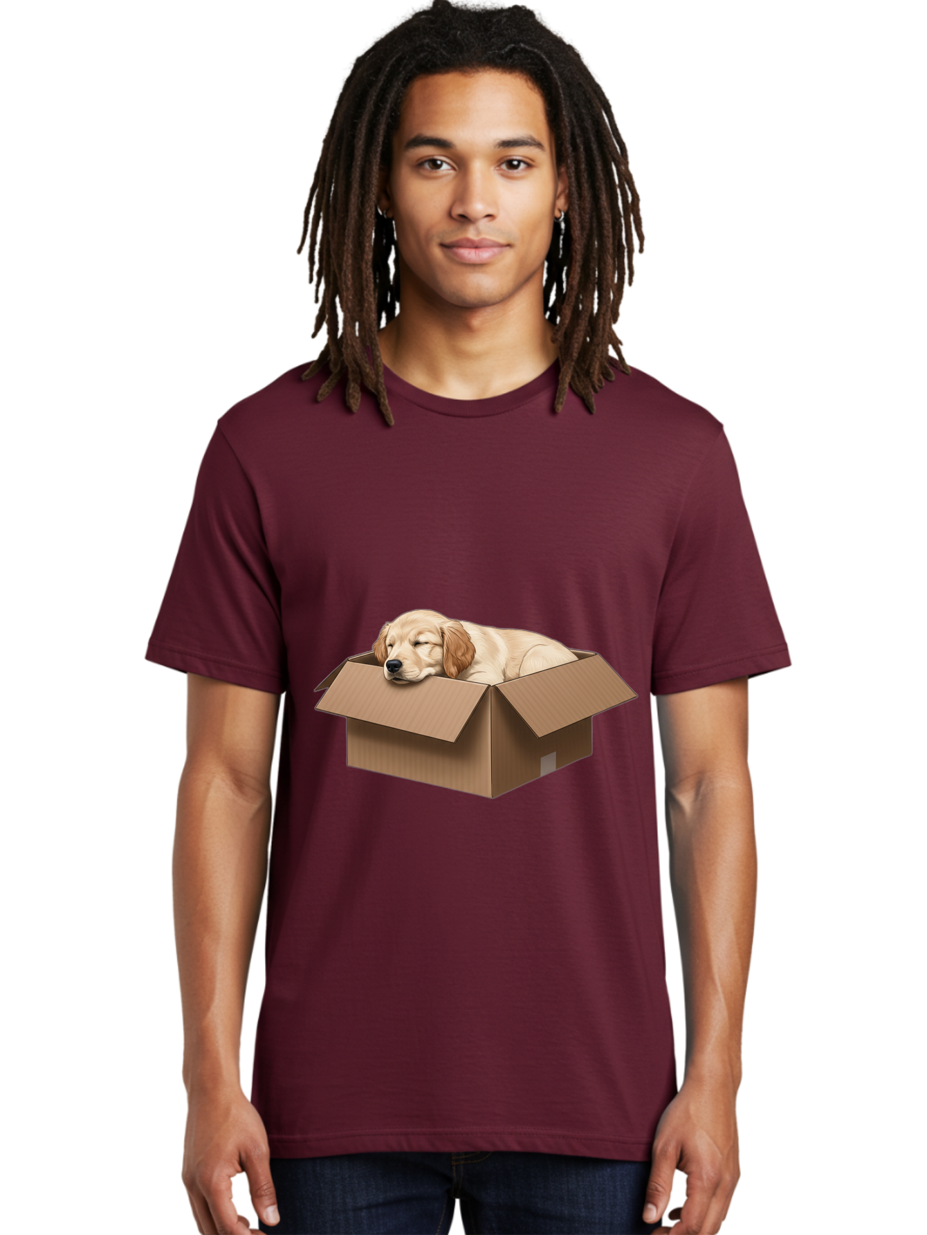 Sleeping-Puppy-1 Men'S Graphic Tee, 100% Cotton, Comfortable Casual Summer Wear, Machine Washable, Sleeping Puppy, Cardboard Box, Adorable Dog, Cute Animal, Resting Pet, Dog In Box, Peaceful Scene, Puppy Love, Cozy Atmosphere, Sweet Dreams Bac417 21