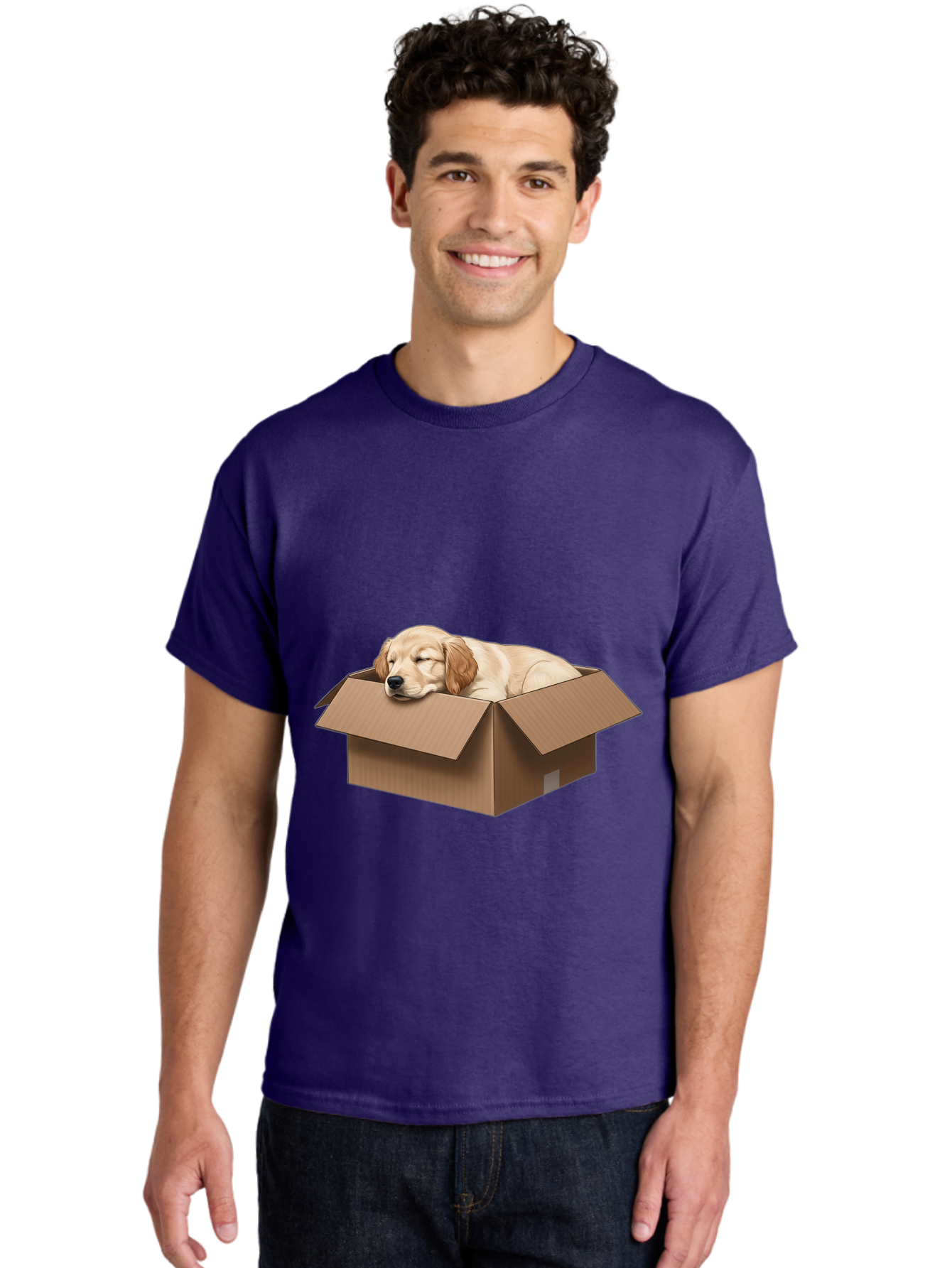 Sleeping-Puppy-1 Men'S Graphic Tee, 100% Cotton, Comfortable Casual Summer Wear, Machine Washable, Sleeping Puppy, Cardboard Box, Adorable Dog, Cute Animal, Resting Pet, Dog In Box, Peaceful Scene, Puppy Love, Cozy Atmosphere, Sweet Dreams Bac417 24