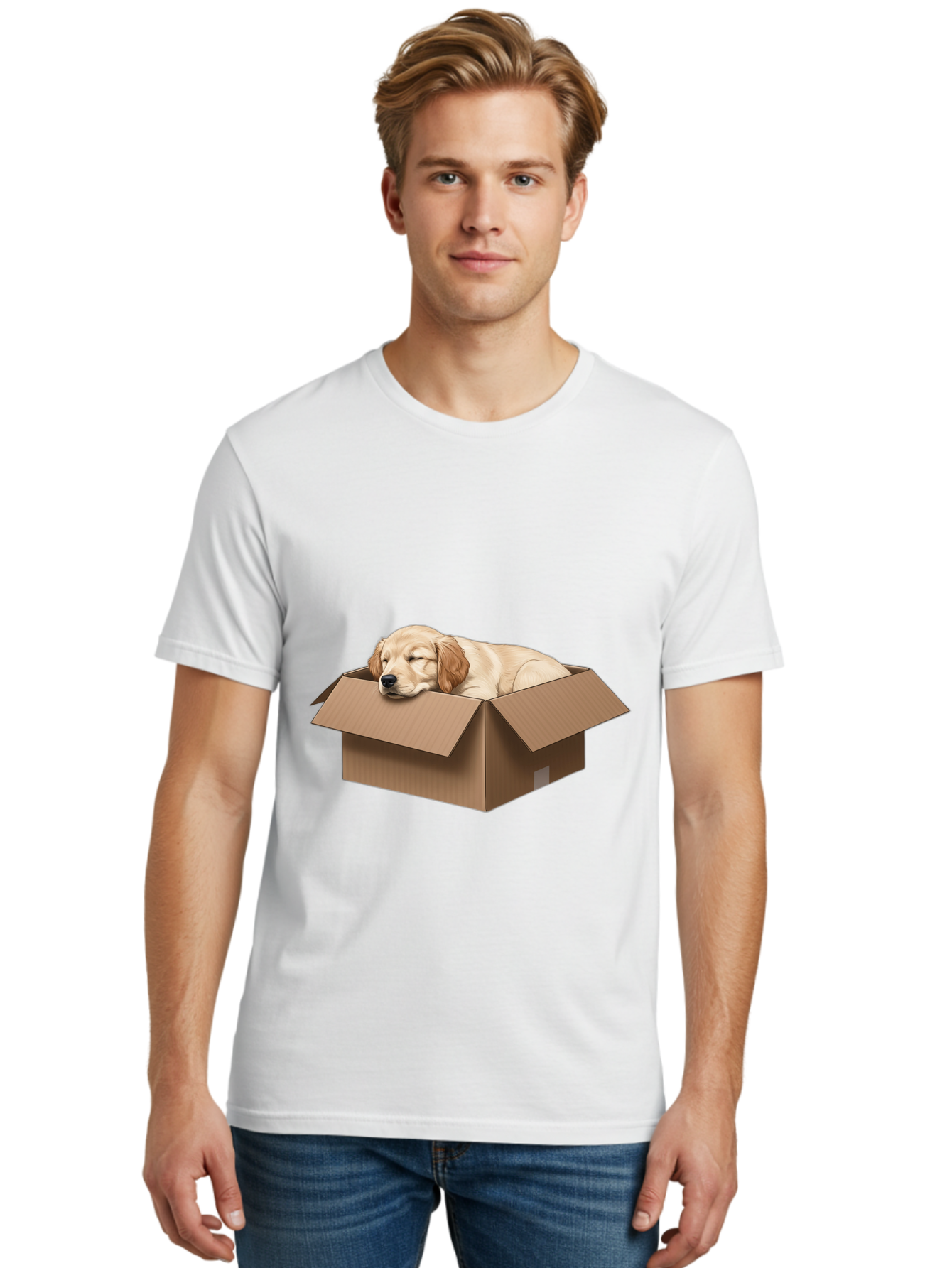Sleeping-Puppy-1 Men'S Graphic Tee, 100% Cotton, Comfortable Casual Summer Wear, Machine Washable, Sleeping Puppy, Cardboard Box, Adorable Dog, Cute Animal, Resting Pet, Dog In Box, Peaceful Scene, Puppy Love, Cozy Atmosphere, Sweet Dreams Bac417 27