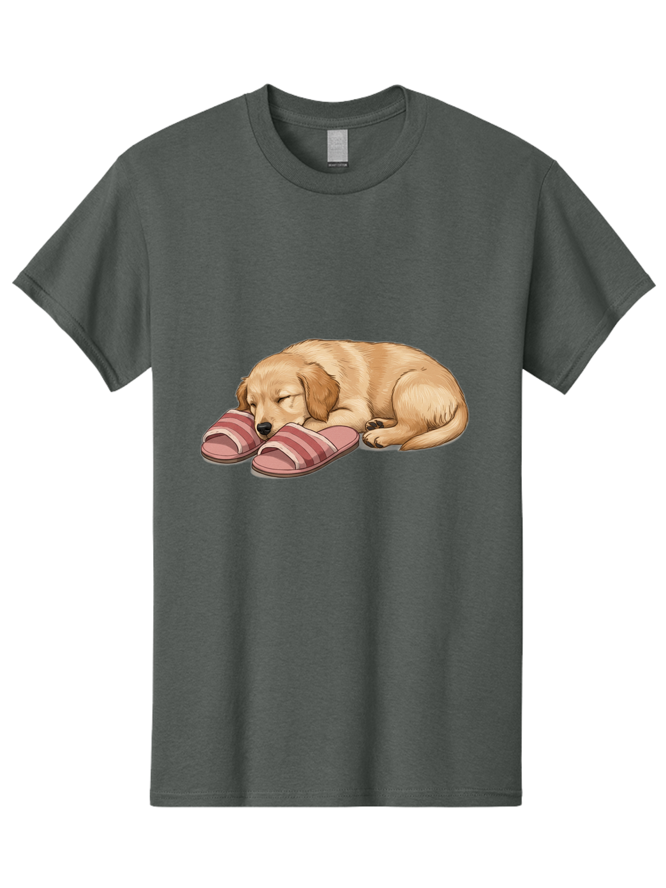 Sleeping-Puppy-2 Men'S Graphic Tee, 100% Cotton, Comfortable Casual Summer Wear, Machine Washable, Adorable Golden Retriever, Sleeping Dog, Puppy Love, Cute Cartoon, Animal Sleep, Dog Relaxation, Flip Flops, Striped Sandals, Peaceful Pup, Bac418 5