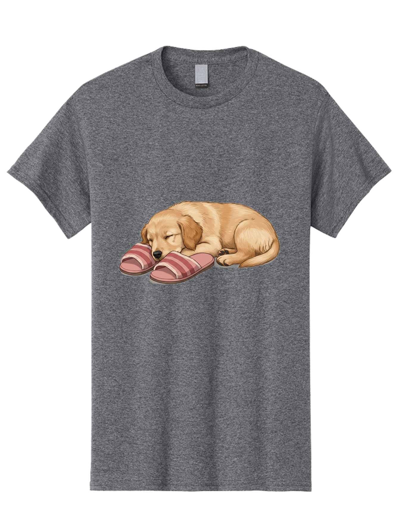 Sleeping-Puppy-2 Men'S Graphic Tee, 100% Cotton, Comfortable Casual Summer Wear, Machine Washable, Adorable Golden Retriever, Sleeping Dog, Puppy Love, Cute Cartoon, Animal Sleep, Dog Relaxation, Flip Flops, Striped Sandals, Peaceful Pup, Bac418 7