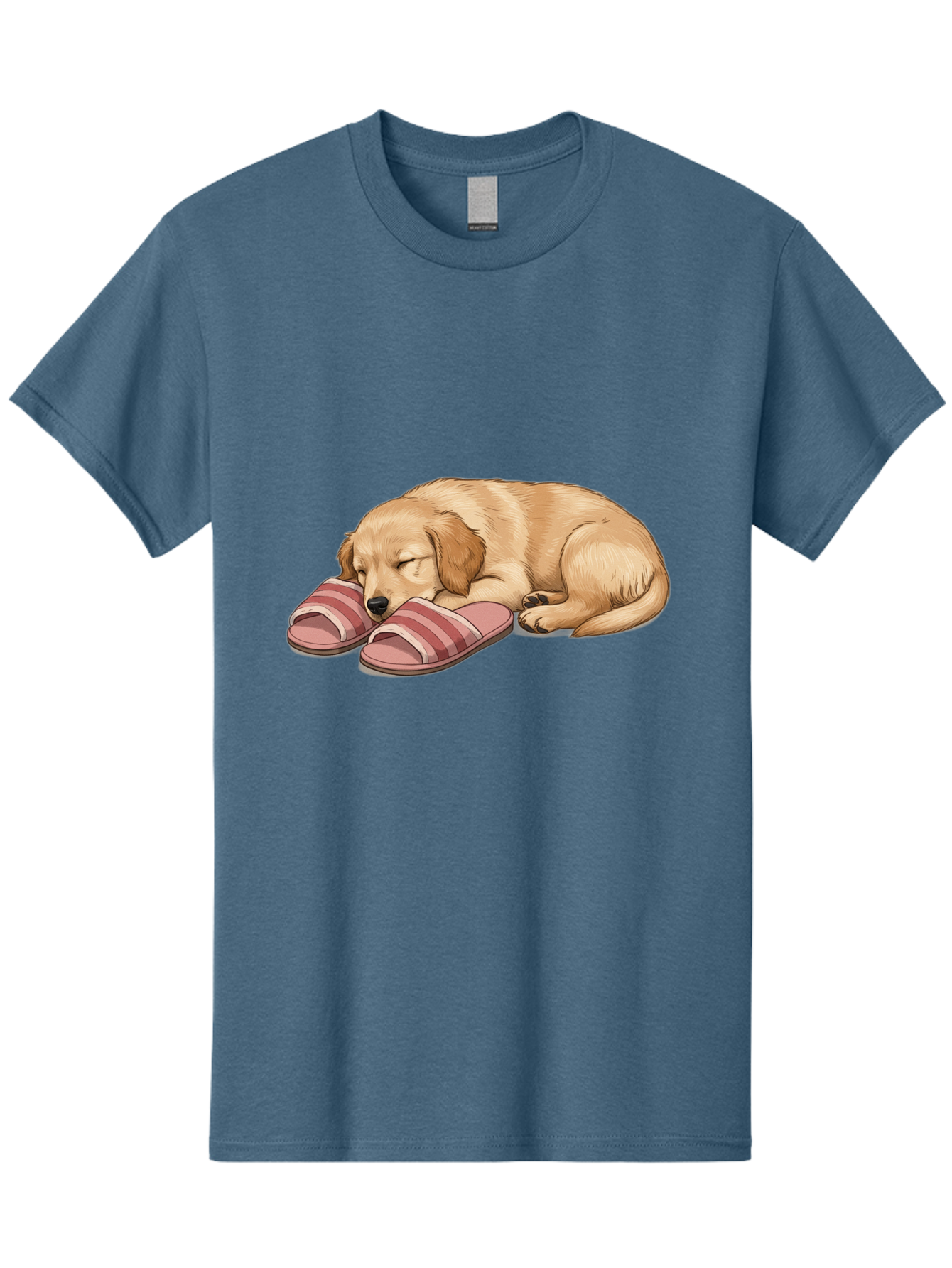 Sleeping-Puppy-2 Men'S Graphic Tee, 100% Cotton, Comfortable Casual Summer Wear, Machine Washable, Adorable Golden Retriever, Sleeping Dog, Puppy Love, Cute Cartoon, Animal Sleep, Dog Relaxation, Flip Flops, Striped Sandals, Peaceful Pup, Bac418 4