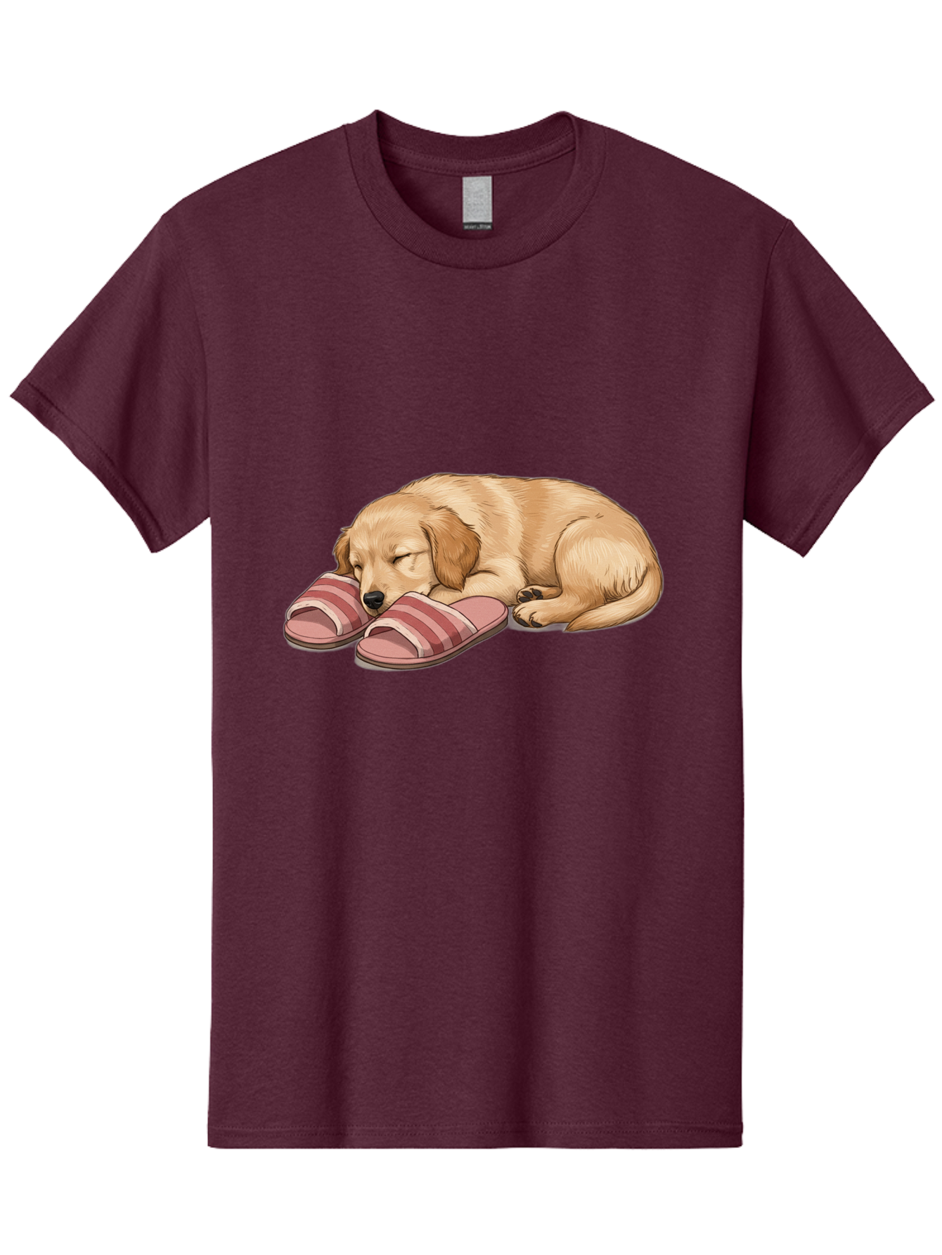 Sleeping-Puppy-2 Men'S Graphic Tee, 100% Cotton, Comfortable Casual Summer Wear, Machine Washable, Adorable Golden Retriever, Sleeping Dog, Puppy Love, Cute Cartoon, Animal Sleep, Dog Relaxation, Flip Flops, Striped Sandals, Peaceful Pup, Bac418 13