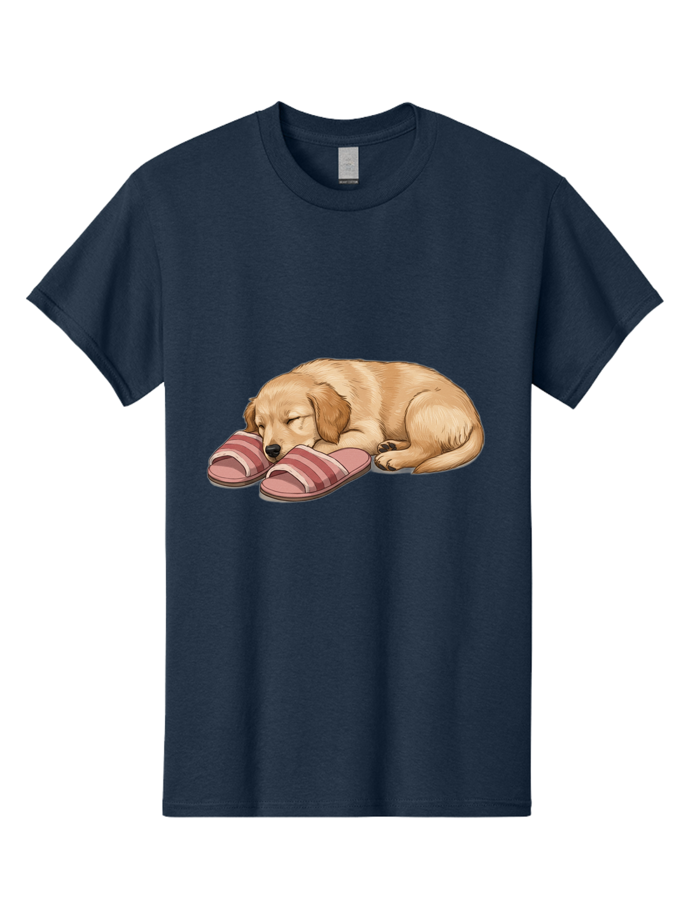 Sleeping-Puppy-2 Men'S Graphic Tee, 100% Cotton, Comfortable Casual Summer Wear, Machine Washable, Adorable Golden Retriever, Sleeping Dog, Puppy Love, Cute Cartoon, Animal Sleep, Dog Relaxation, Flip Flops, Striped Sandals, Peaceful Pup, Bac418 3