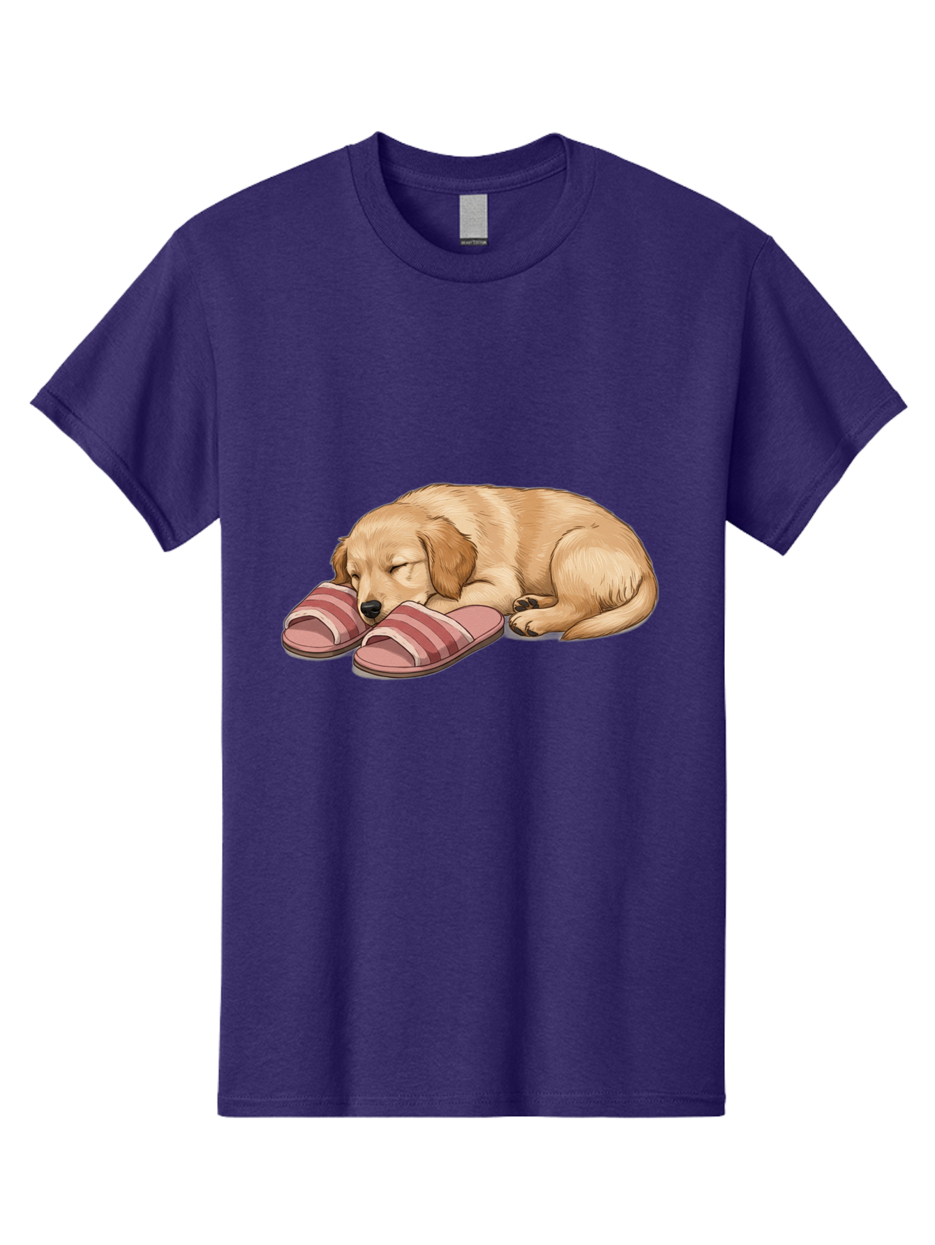 Sleeping-Puppy-2 Men'S Graphic Tee, 100% Cotton, Comfortable Casual Summer Wear, Machine Washable, Adorable Golden Retriever, Sleeping Dog, Puppy Love, Cute Cartoon, Animal Sleep, Dog Relaxation, Flip Flops, Striped Sandals, Peaceful Pup, Bac418 6