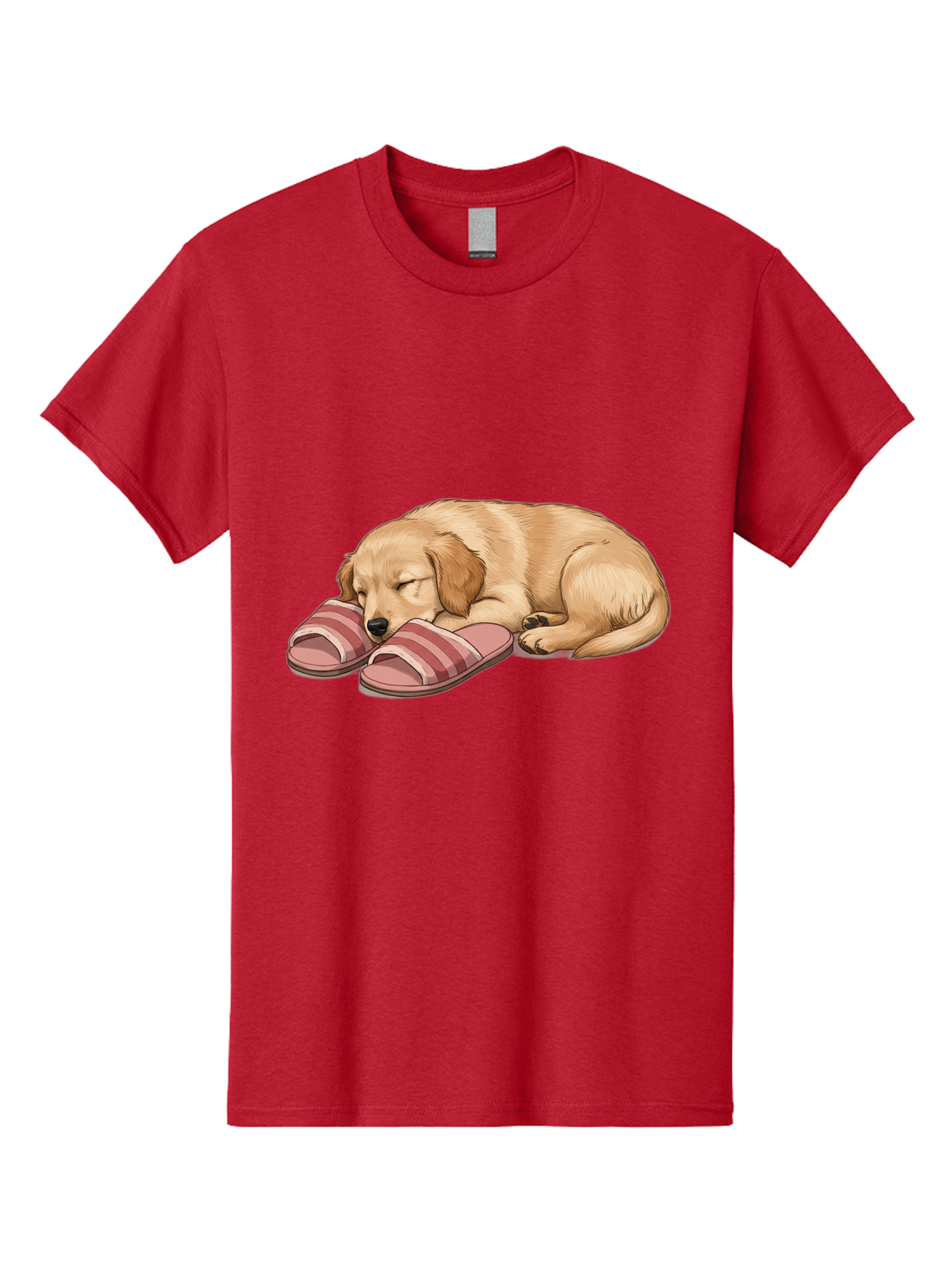 Sleeping-Puppy-2 Men'S Graphic Tee, 100% Cotton, Comfortable Casual Summer Wear, Machine Washable, Adorable Golden Retriever, Sleeping Dog, Puppy Love, Cute Cartoon, Animal Sleep, Dog Relaxation, Flip Flops, Striped Sandals, Peaceful Pup, Bac418 8