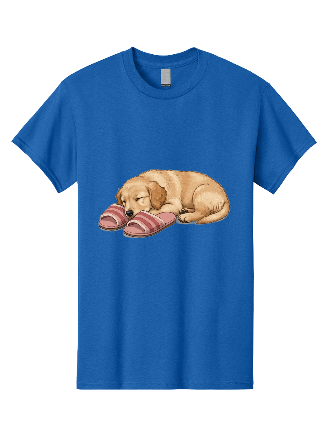 Sleeping-Puppy-2 Men'S Graphic Tee, 100% Cotton, Comfortable Casual Summer Wear, Machine Washable, Adorable Golden Retriever, Sleeping Dog, Puppy Love, Cute Cartoon, Animal Sleep, Dog Relaxation, Flip Flops, Striped Sandals, Peaceful Pup, Bac418 9