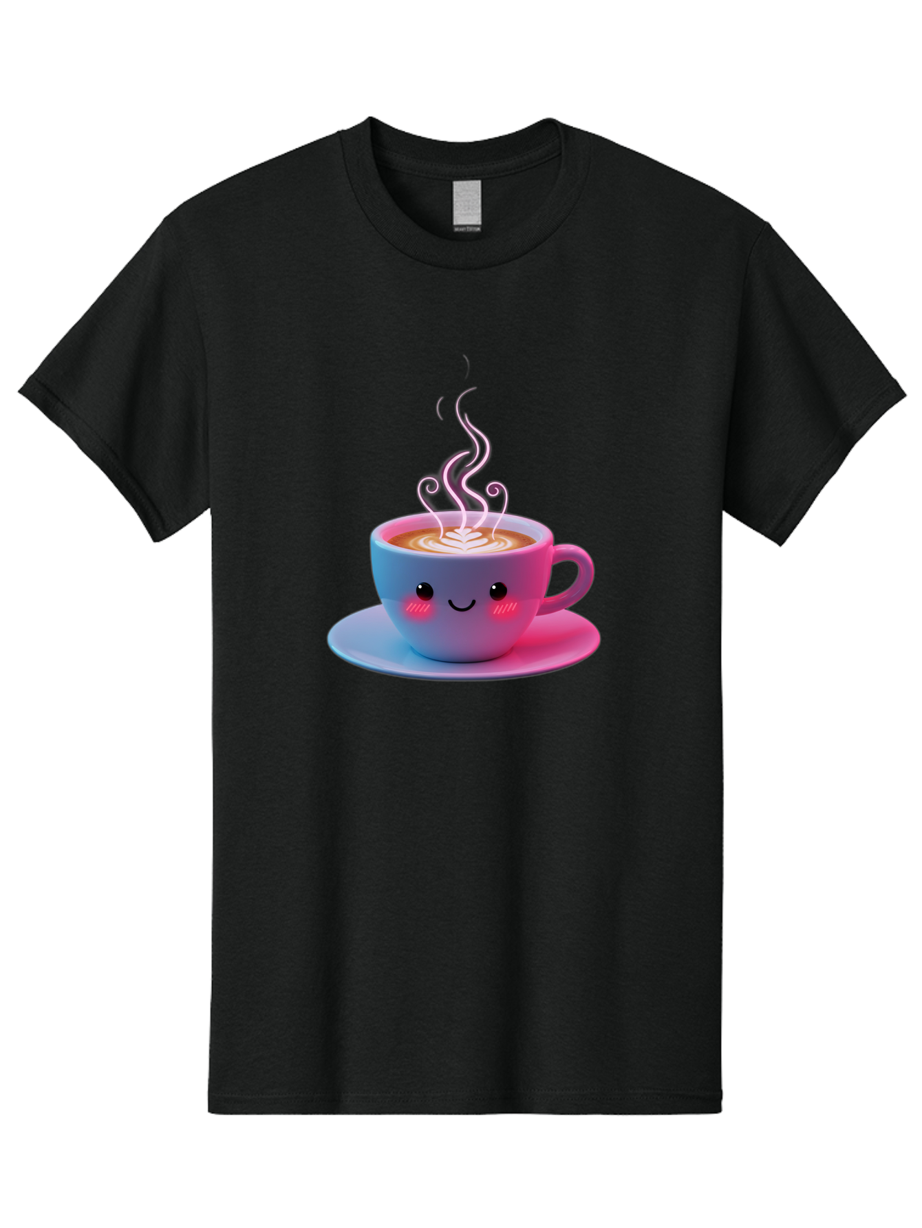Smiling-Coffee-Mug Men'S Graphic Tee, 100% Cotton, Comfortable Casual Summer Wear, Machine Washable, Kawaii Coffee Cup, Steaming Hot Cappuccino, Latte Art, Smiling Face, Pink Cheeks, Adorable Design, Morning Coffee, Coffee Lover, Bac425 9