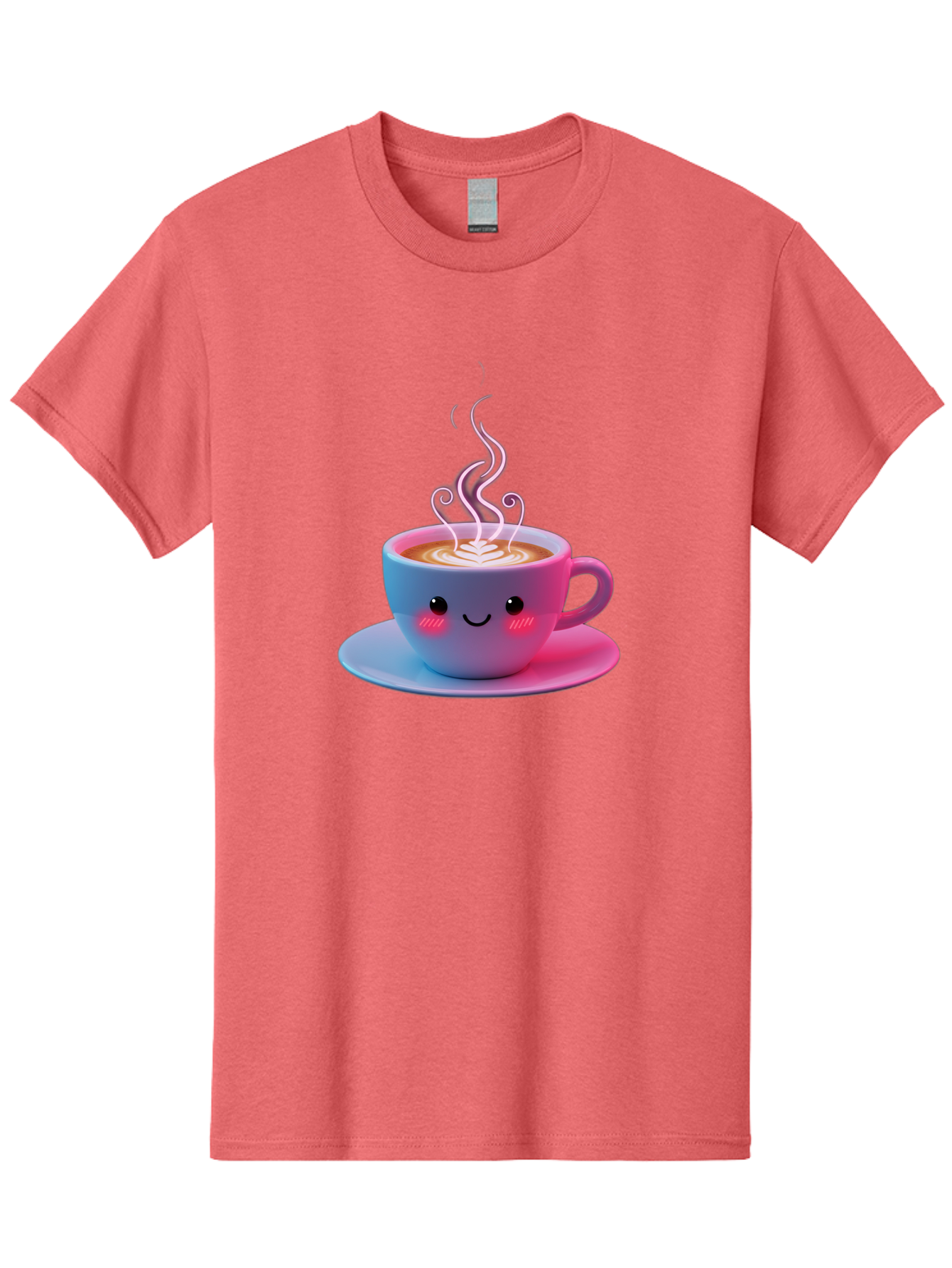 Smiling-Coffee-Mug Men'S Graphic Tee, 100% Cotton, Comfortable Casual Summer Wear, Machine Washable, Kawaii Coffee Cup, Steaming Hot Cappuccino, Latte Art, Smiling Face, Pink Cheeks, Adorable Design, Morning Coffee, Coffee Lover, Bac425 12