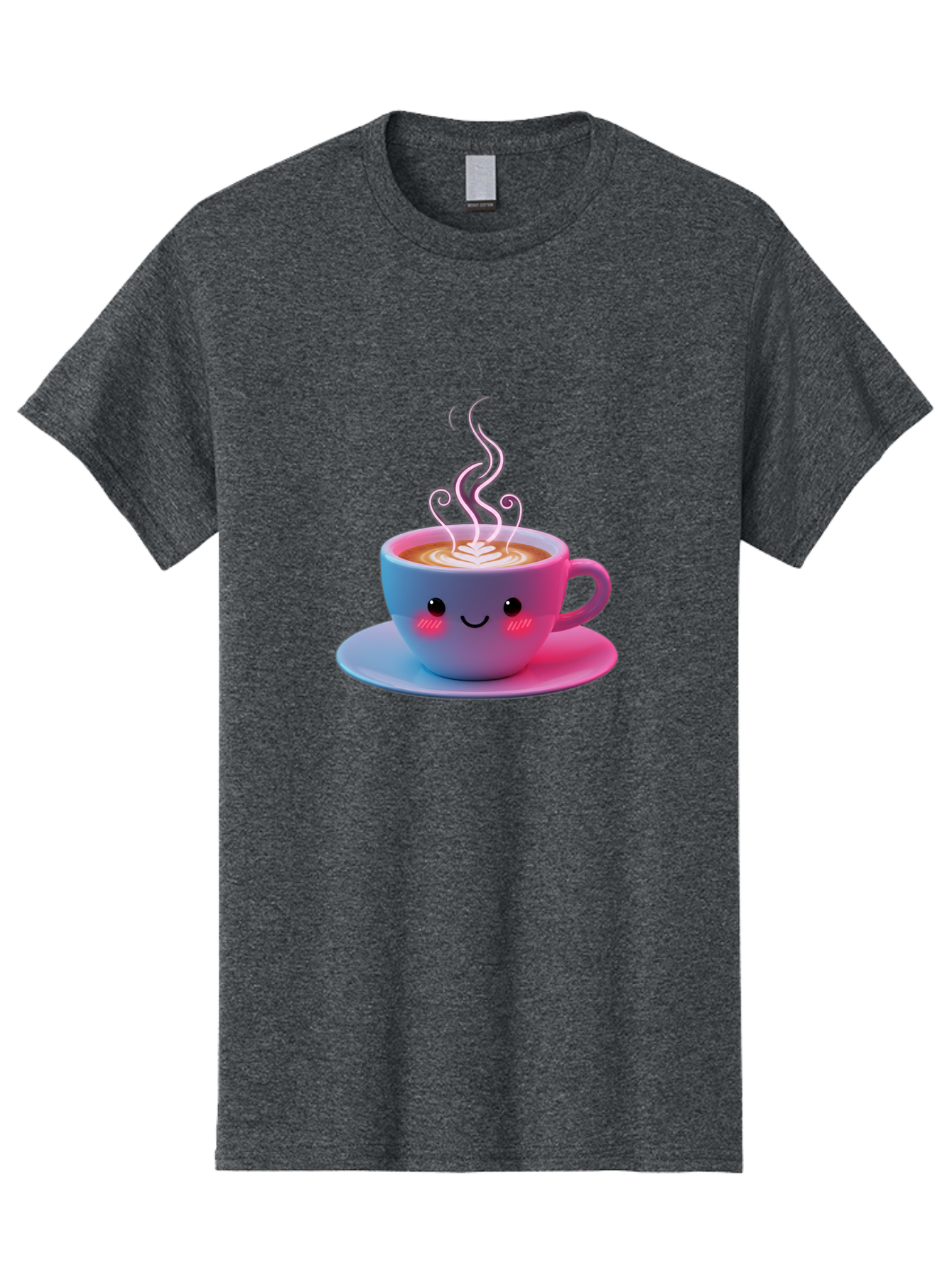 Smiling-Coffee-Mug Men'S Graphic Tee, 100% Cotton, Comfortable Casual Summer Wear, Machine Washable, Kawaii Coffee Cup, Steaming Hot Cappuccino, Latte Art, Smiling Face, Pink Cheeks, Adorable Design, Morning Coffee, Coffee Lover, Bac425 2