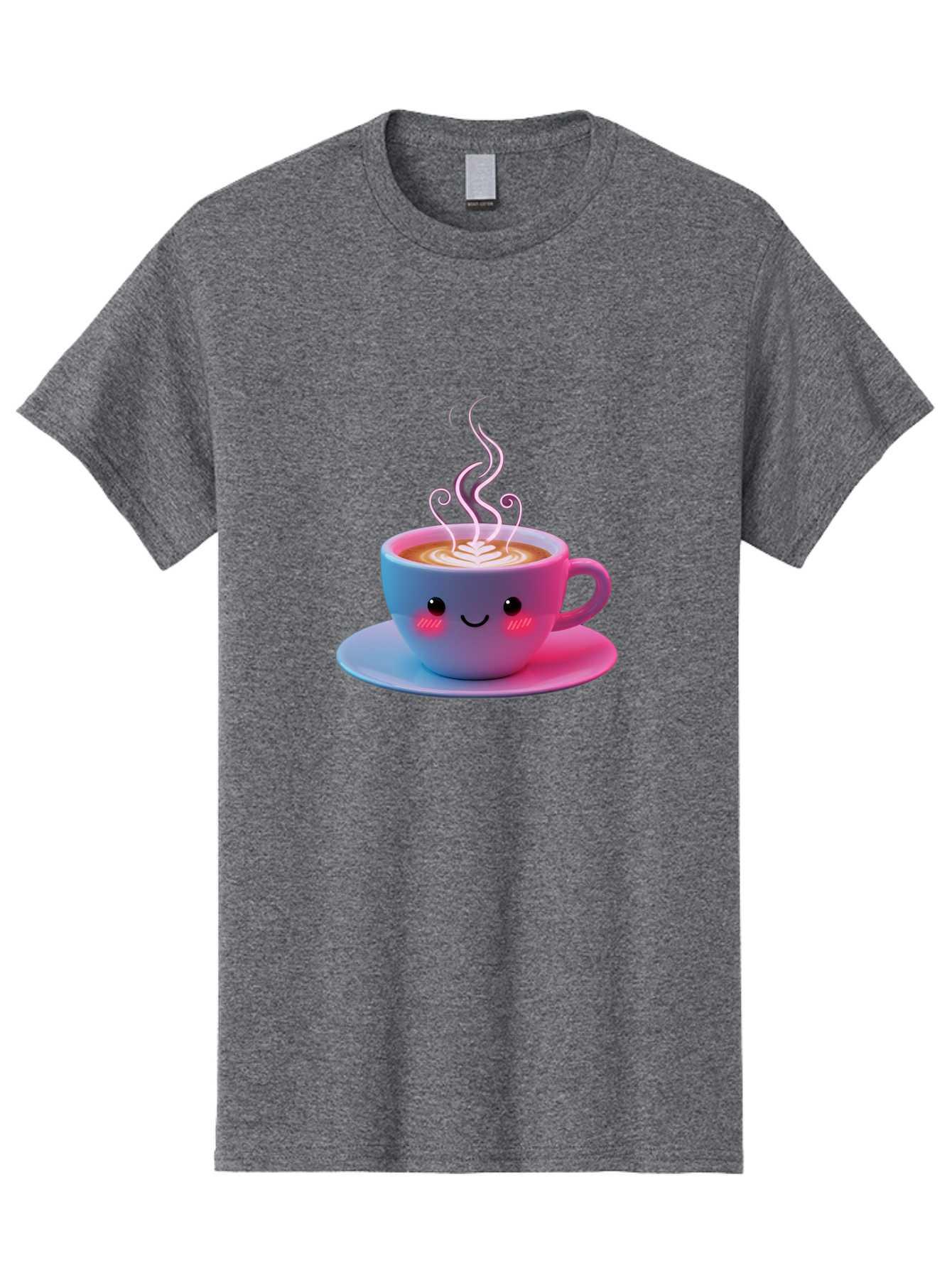 Smiling-Coffee-Mug Men'S Graphic Tee, 100% Cotton, Comfortable Casual Summer Wear, Machine Washable, Kawaii Coffee Cup, Steaming Hot Cappuccino, Latte Art, Smiling Face, Pink Cheeks, Adorable Design, Morning Coffee, Coffee Lover, Bac425 14