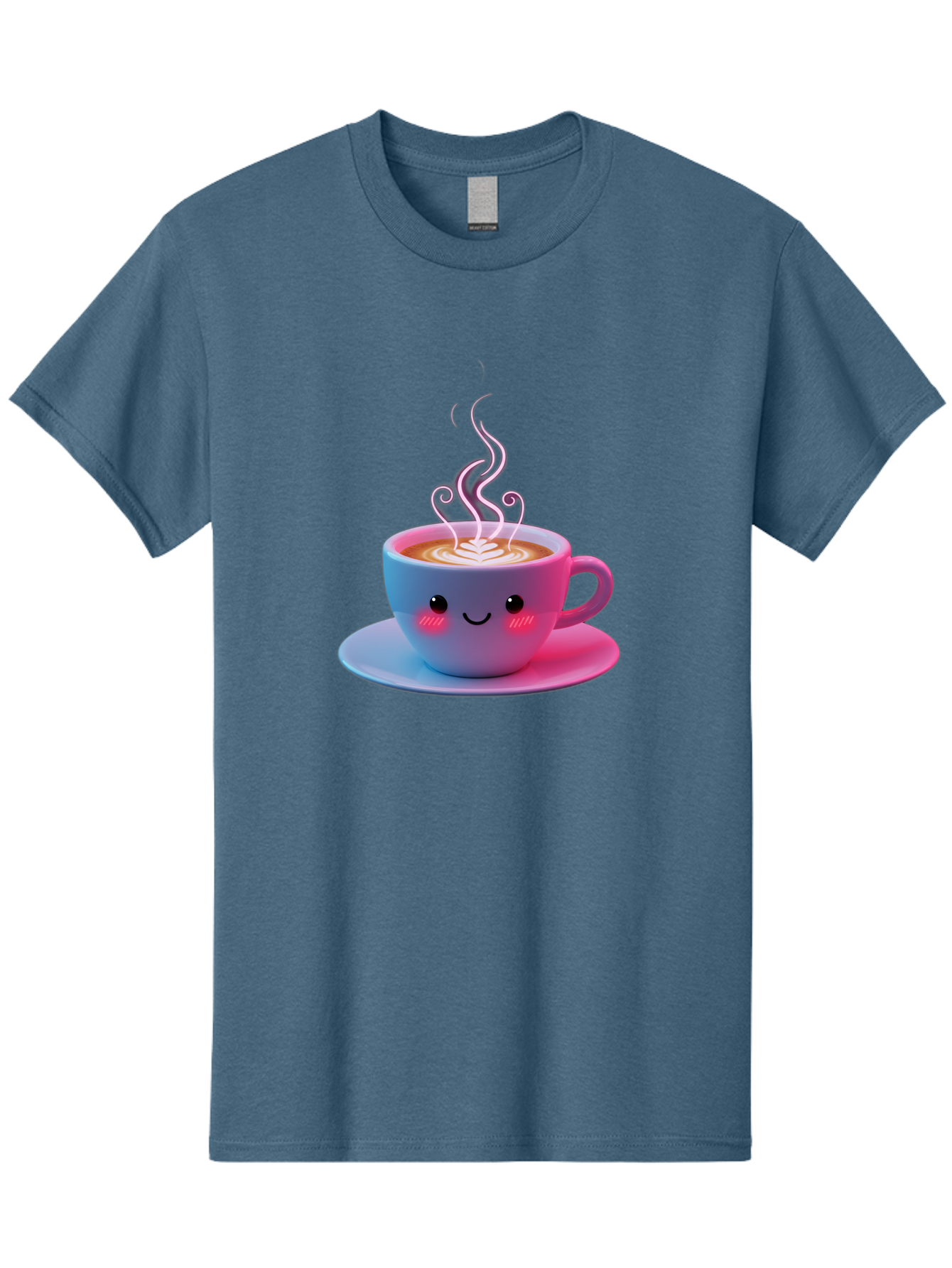 Smiling-Coffee-Mug Men'S Graphic Tee, 100% Cotton, Comfortable Casual Summer Wear, Machine Washable, Kawaii Coffee Cup, Steaming Hot Cappuccino, Latte Art, Smiling Face, Pink Cheeks, Adorable Design, Morning Coffee, Coffee Lover, Bac425 3