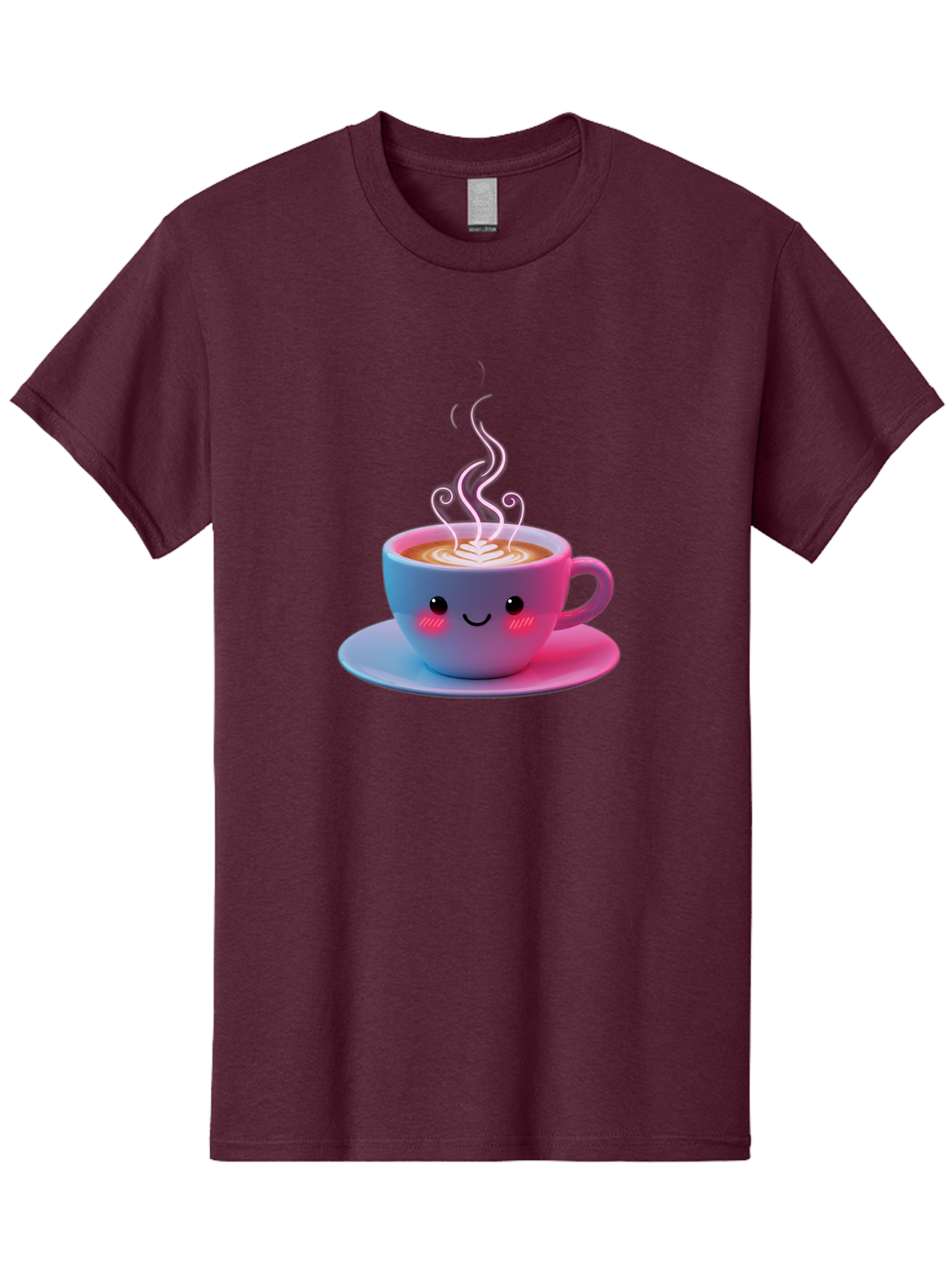 Smiling-Coffee-Mug Men'S Graphic Tee, 100% Cotton, Comfortable Casual Summer Wear, Machine Washable, Kawaii Coffee Cup, Steaming Hot Cappuccino, Latte Art, Smiling Face, Pink Cheeks, Adorable Design, Morning Coffee, Coffee Lover, Bac425 4