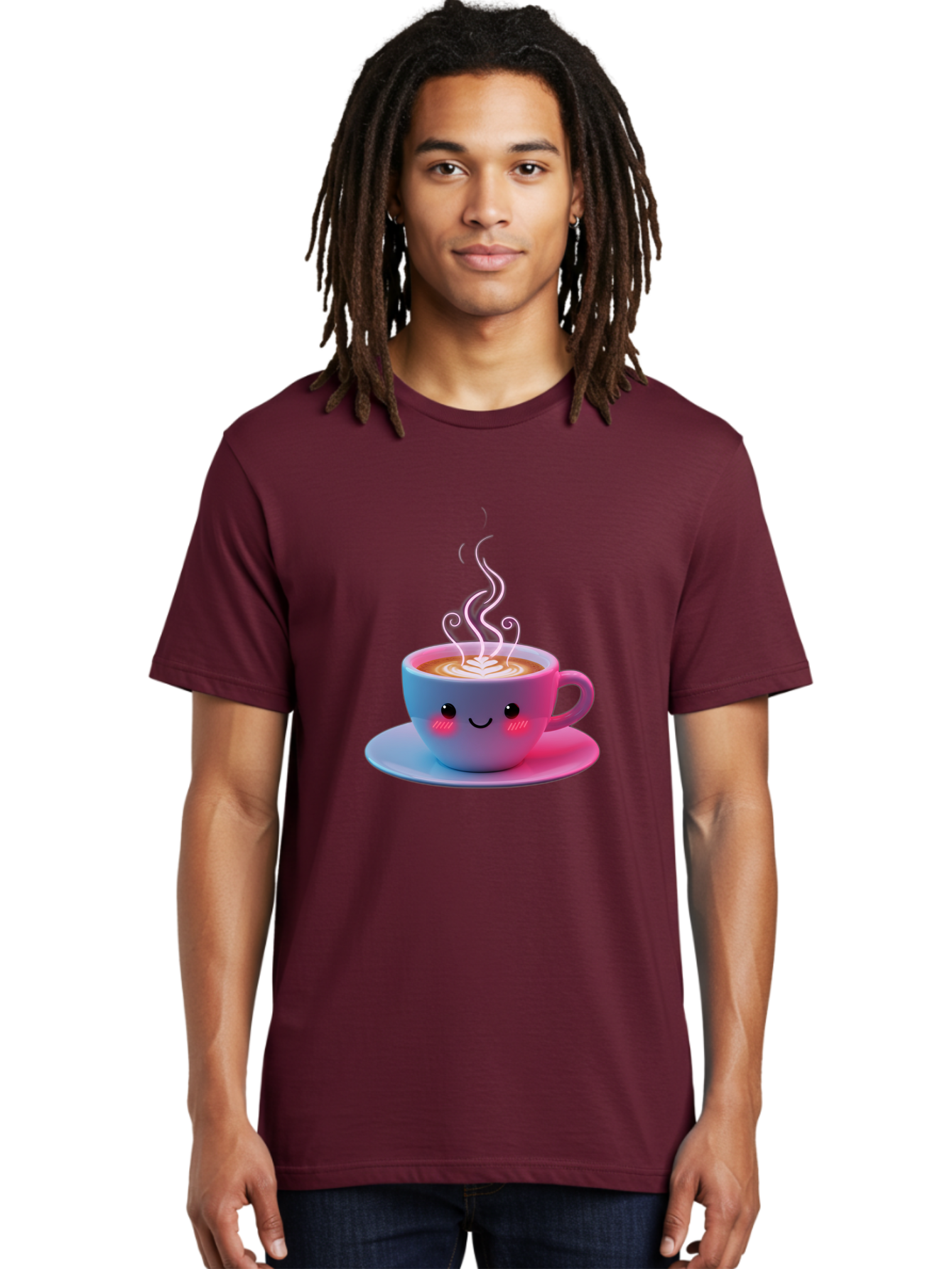 Smiling-Coffee-Mug Men'S Graphic Tee, 100% Cotton, Comfortable Casual Summer Wear, Machine Washable, Kawaii Coffee Cup, Steaming Hot Cappuccino, Latte Art, Smiling Face, Pink Cheeks, Adorable Design, Morning Coffee, Coffee Lover, Bac425 19