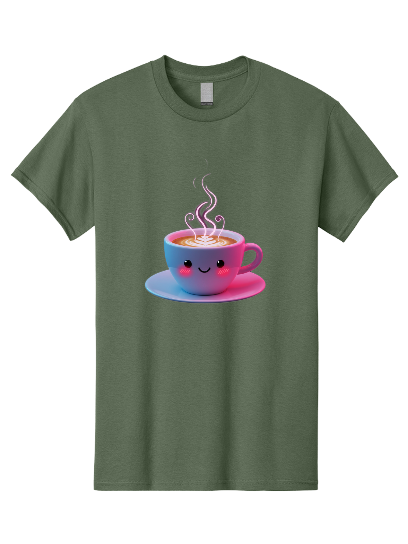 Smiling-Coffee-Mug Men'S Graphic Tee, 100% Cotton, Comfortable Casual Summer Wear, Machine Washable, Kawaii Coffee Cup, Steaming Hot Cappuccino, Latte Art, Smiling Face, Pink Cheeks, Adorable Design, Morning Coffee, Coffee Lover, Bac425 1