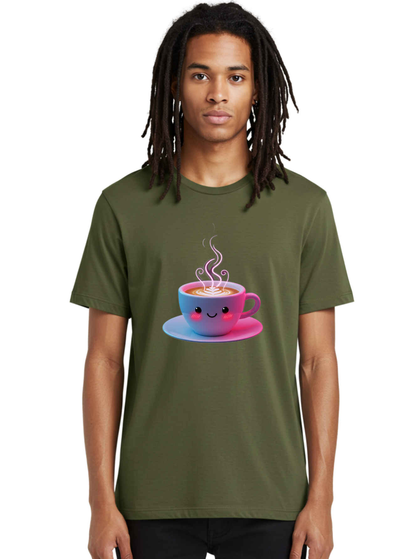Smiling-Coffee-Mug Men'S Graphic Tee, 100% Cotton, Comfortable Casual Summer Wear, Machine Washable, Kawaii Coffee Cup, Steaming Hot Cappuccino, Latte Art, Smiling Face, Pink Cheeks, Adorable Design, Morning Coffee, Coffee Lover, Bac425 16