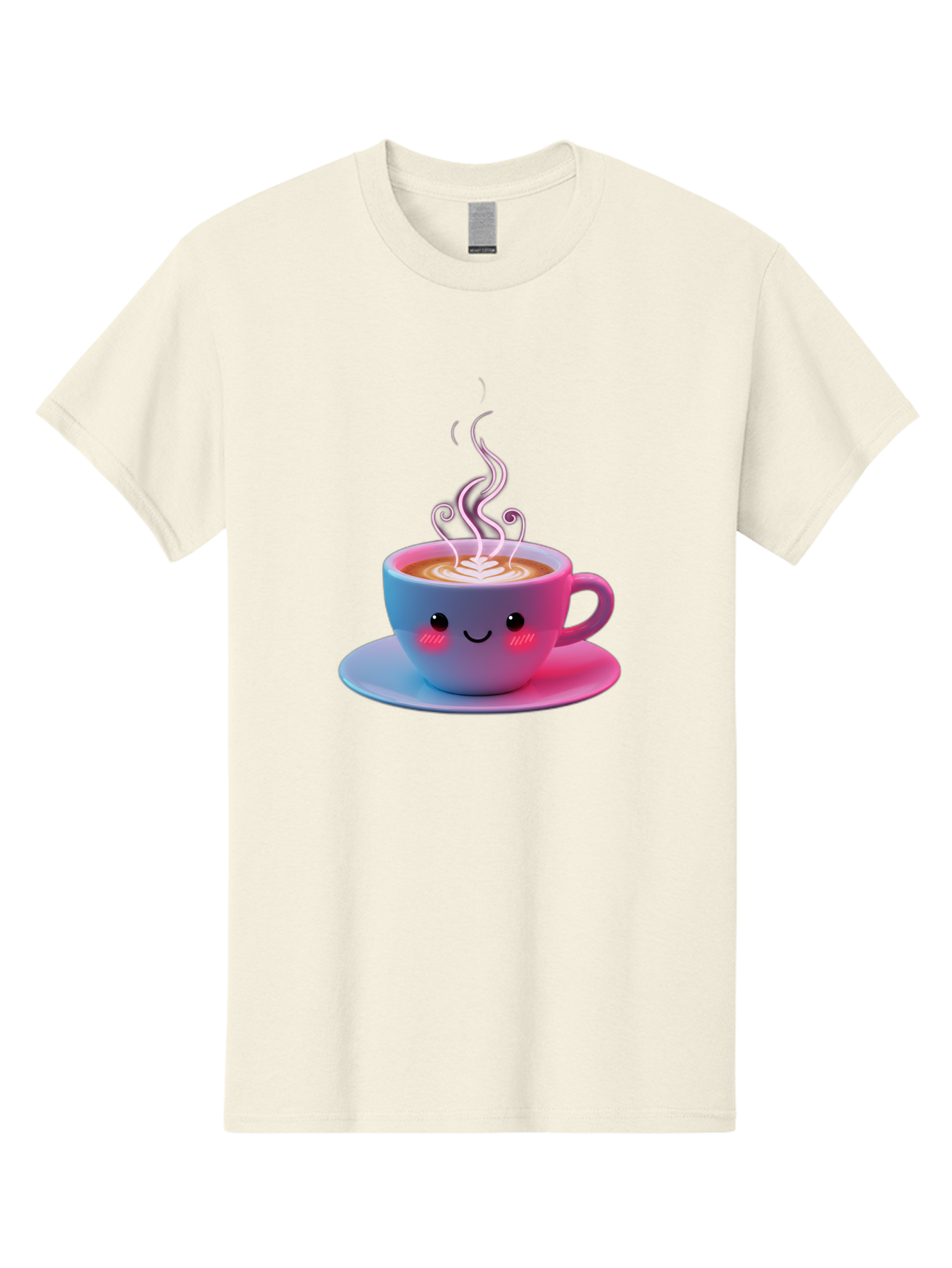 Smiling-Coffee-Mug Men'S Graphic Tee, 100% Cotton, Comfortable Casual Summer Wear, Machine Washable, Kawaii Coffee Cup, Steaming Hot Cappuccino, Latte Art, Smiling Face, Pink Cheeks, Adorable Design, Morning Coffee, Coffee Lover, Bac425 5