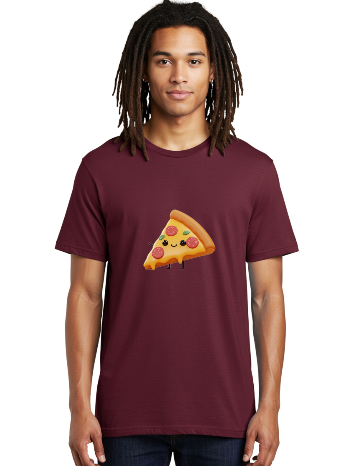 Smiling-Pizza-Slice Men'S Graphic Tee, 100% Cotton, Comfortable Casual Summer Wear, Machine Washable, Pepperoni Pizza Slice, Cartoon Character, Cheesy Goodness, Melted Cheese, Green Olives, Funny Face, Animated Food, Cartoon Pizza Bac430 24
