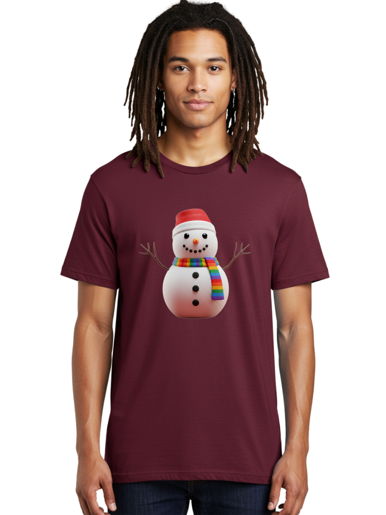 Snowman-2 Men'S Graphic Tee, 100% Cotton, Comfortable Casual Summer Wear, Machine Washable, Snowman With Rainbow Scarf, Christmas Decoration, Winter Wonderland, Festive Character, Holiday Cheer, Colorful Snowman, Winter Scene, Fun Snowman, Bac438 25