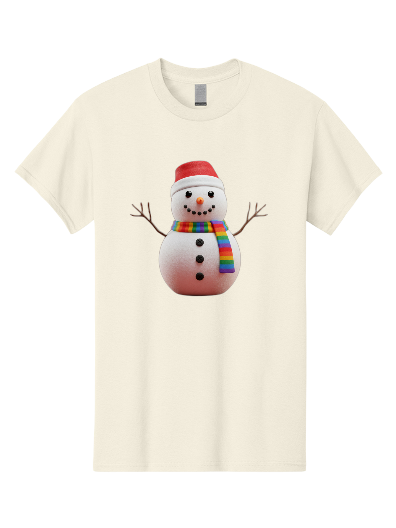 Snowman-2 Men'S Graphic Tee, 100% Cotton, Comfortable Casual Summer Wear, Machine Washable, Snowman With Rainbow Scarf, Christmas Decoration, Winter Wonderland, Festive Character, Holiday Cheer, Colorful Snowman, Winter Scene, Fun Snowman, Bac438 7