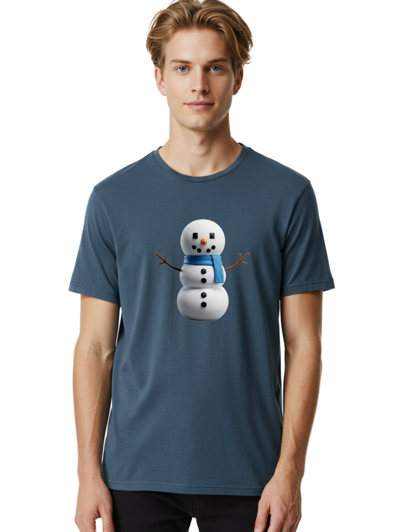 Snowman-3 Men'S Graphic Tee, 100% Cotton, Comfortable Casual Summer Wear, Machine Washable, Snowman With Blue Scarf, Winter Wonderland, Festive Season, Christmas Character, Snow Figure, Holiday Icon, 3D Snowman, Winter Decoration, Bac439 18