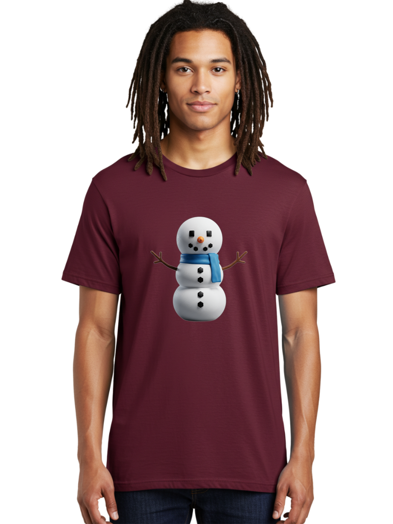 Snowman-3 Men'S Graphic Tee, 100% Cotton, Comfortable Casual Summer Wear, Machine Washable, Snowman With Blue Scarf, Winter Wonderland, Festive Season, Christmas Character, Snow Figure, Holiday Icon, 3D Snowman, Winter Decoration, Bac439 28