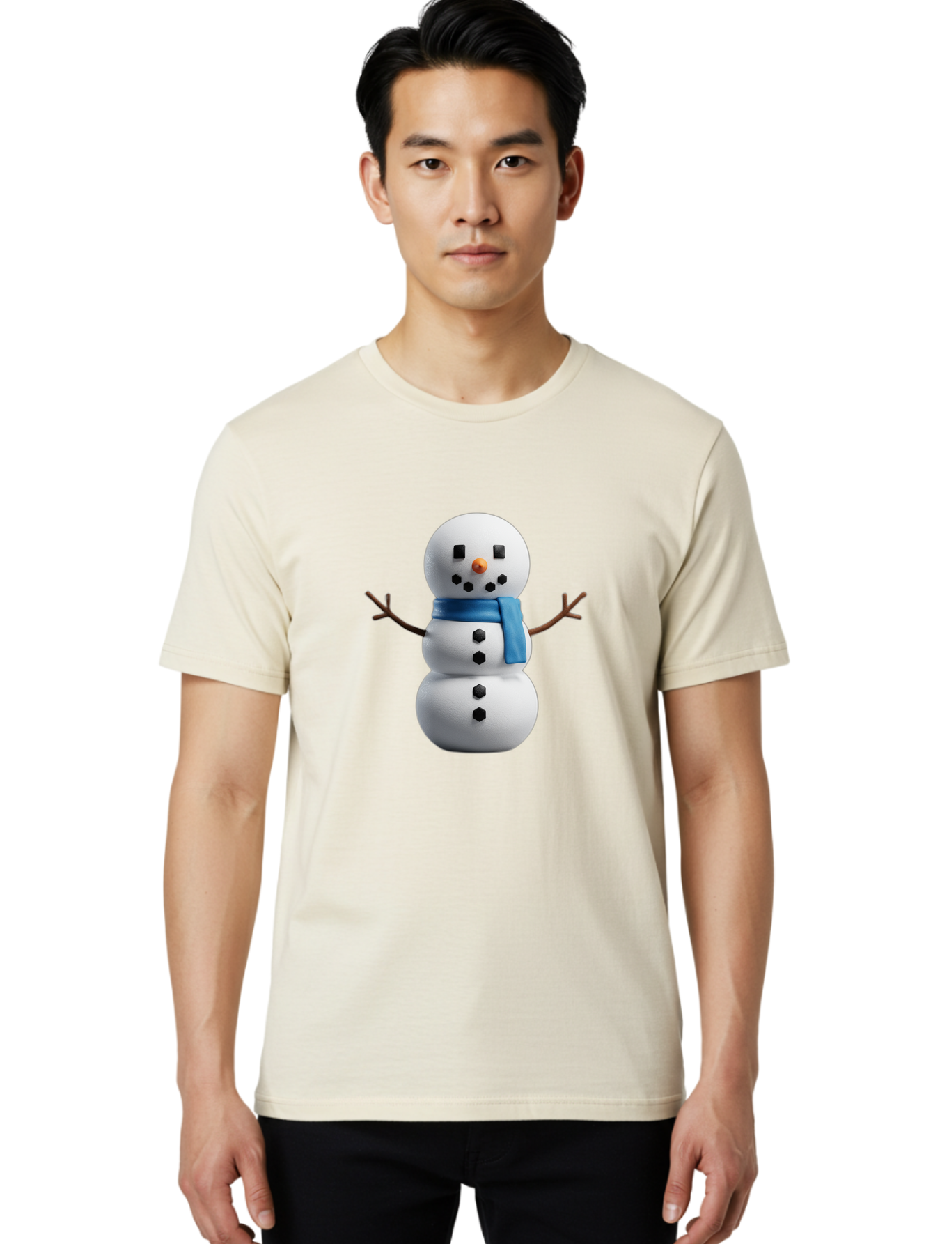 Snowman-3 Men'S Graphic Tee, 100% Cotton, Comfortable Casual Summer Wear, Machine Washable, Snowman With Blue Scarf, Winter Wonderland, Festive Season, Christmas Character, Snow Figure, Holiday Icon, 3D Snowman, Winter Decoration, Bac439 19