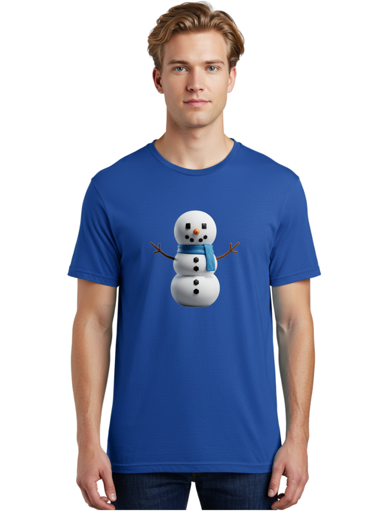 Snowman-3 Men'S Graphic Tee, 100% Cotton, Comfortable Casual Summer Wear, Machine Washable, Snowman With Blue Scarf, Winter Wonderland, Festive Season, Christmas Character, Snow Figure, Holiday Icon, 3D Snowman, Winter Decoration, Bac439 24