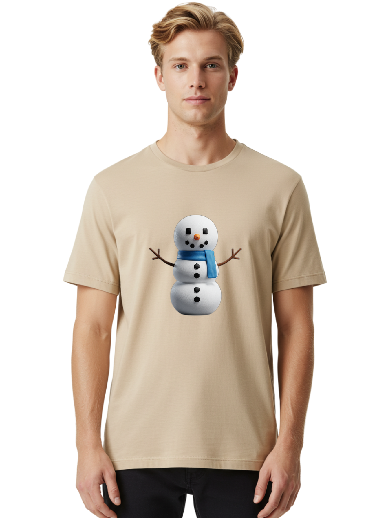 Snowman-3 Men'S Graphic Tee, 100% Cotton, Comfortable Casual Summer Wear, Machine Washable, Snowman With Blue Scarf, Winter Wonderland, Festive Season, Christmas Character, Snow Figure, Holiday Icon, 3D Snowman, Winter Decoration, Bac439 30