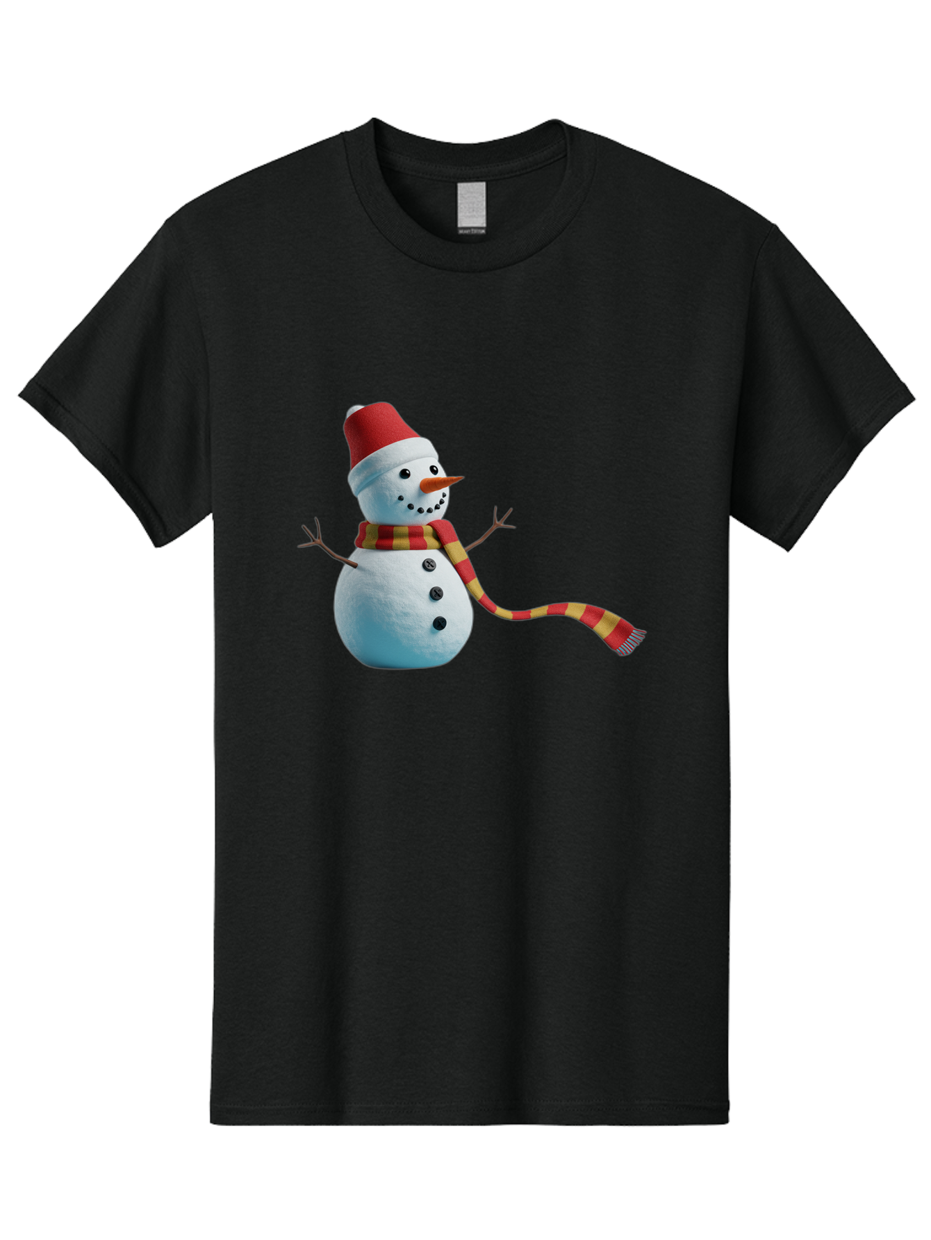Snowman-6 Men'S Graphic Tee, 100% Cotton, Comfortable Casual Summer Wear, Machine Washable, Snowman Wearing Red Hat, Red And Yellow Scarf, Black Buttons, Carrot Nose, Festive Winter Decor, Holiday Character, Christmas Theme, Winter Wonderland, Bac442 6