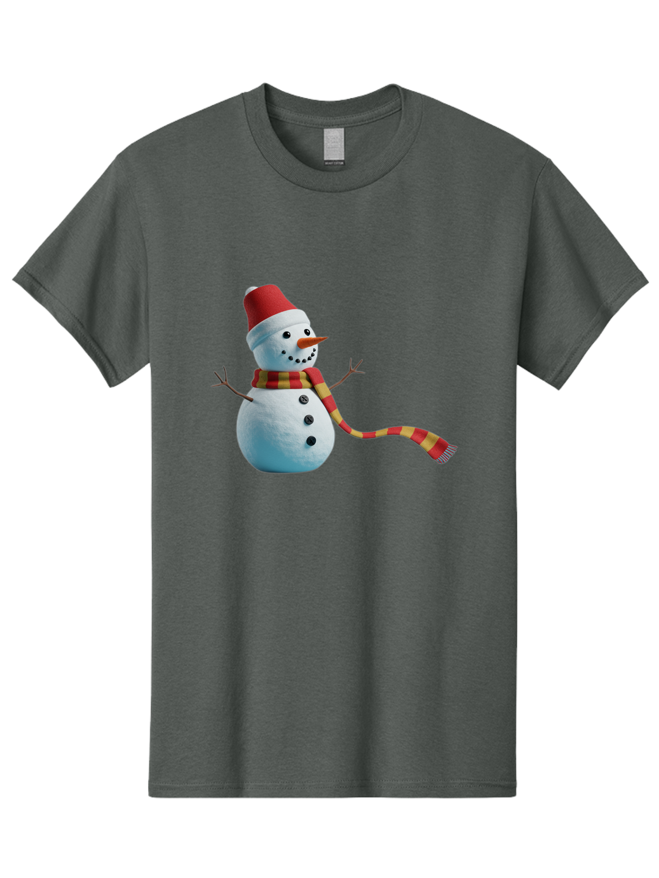 Snowman-6 Men'S Graphic Tee, 100% Cotton, Comfortable Casual Summer Wear, Machine Washable, Snowman Wearing Red Hat, Red And Yellow Scarf, Black Buttons, Carrot Nose, Festive Winter Decor, Holiday Character, Christmas Theme, Winter Wonderland, Bac442 12