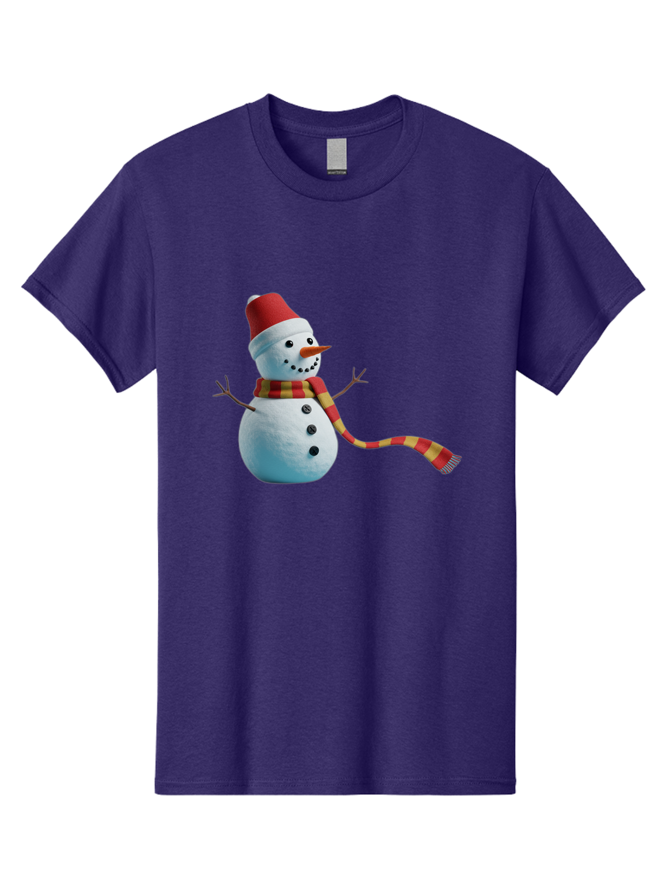 Snowman-6 Men'S Graphic Tee, 100% Cotton, Comfortable Casual Summer Wear, Machine Washable, Snowman Wearing Red Hat, Red And Yellow Scarf, Black Buttons, Carrot Nose, Festive Winter Decor, Holiday Character, Christmas Theme, Winter Wonderland, Bac442 7