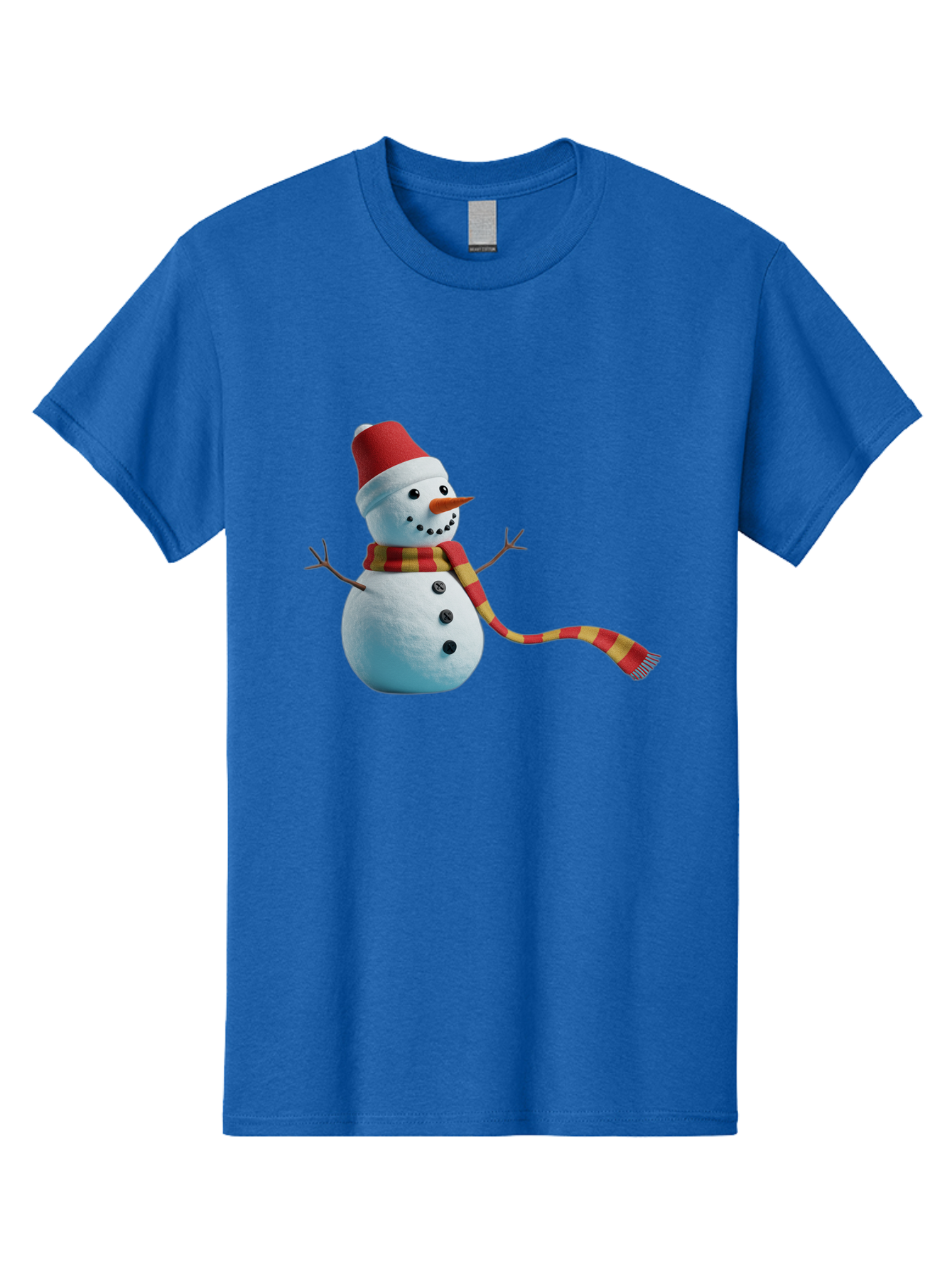 Snowman-6 Men'S Graphic Tee, 100% Cotton, Comfortable Casual Summer Wear, Machine Washable, Snowman Wearing Red Hat, Red And Yellow Scarf, Black Buttons, Carrot Nose, Festive Winter Decor, Holiday Character, Christmas Theme, Winter Wonderland, Bac442 3