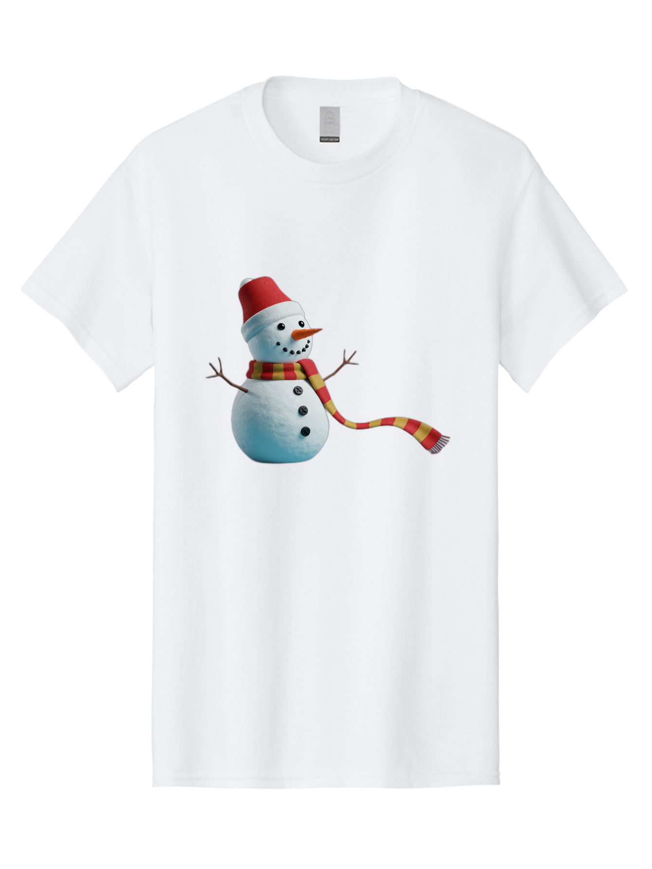 Snowman-6 Men'S Graphic Tee, 100% Cotton, Comfortable Casual Summer Wear, Machine Washable, Snowman Wearing Red Hat, Red And Yellow Scarf, Black Buttons, Carrot Nose, Festive Winter Decor, Holiday Character, Christmas Theme, Winter Wonderland, Bac442 1