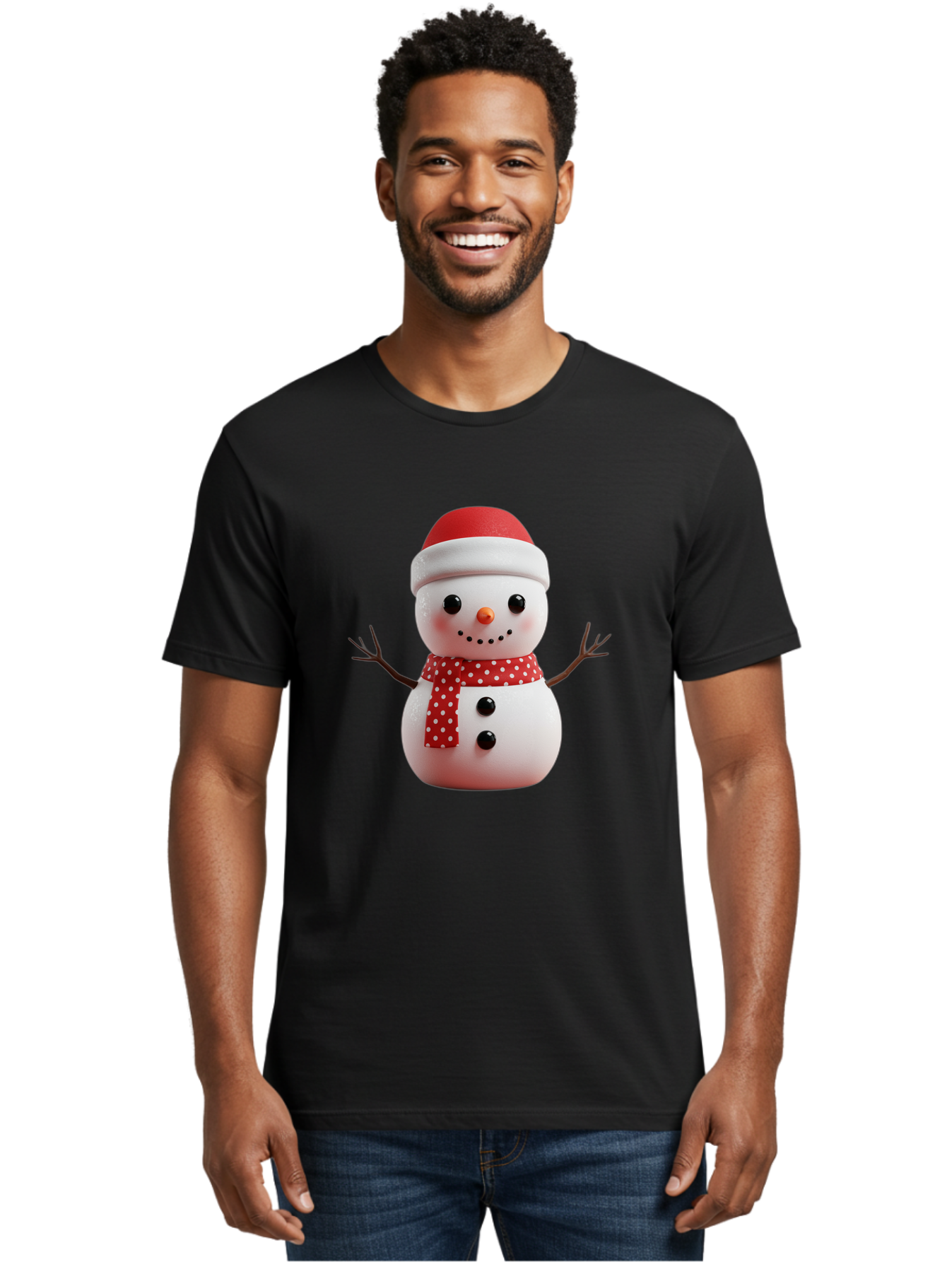 Snowman Men'S Graphic Tee, 100% Cotton, Comfortable Casual Summer Wear, Machine Washable, Snowman Figurine, Winter Decoration, Festive Snowman, Holiday Character, Red Scarf, White Polka Dots, Christmas Ornament, Snowman Charm, Bac445 21
