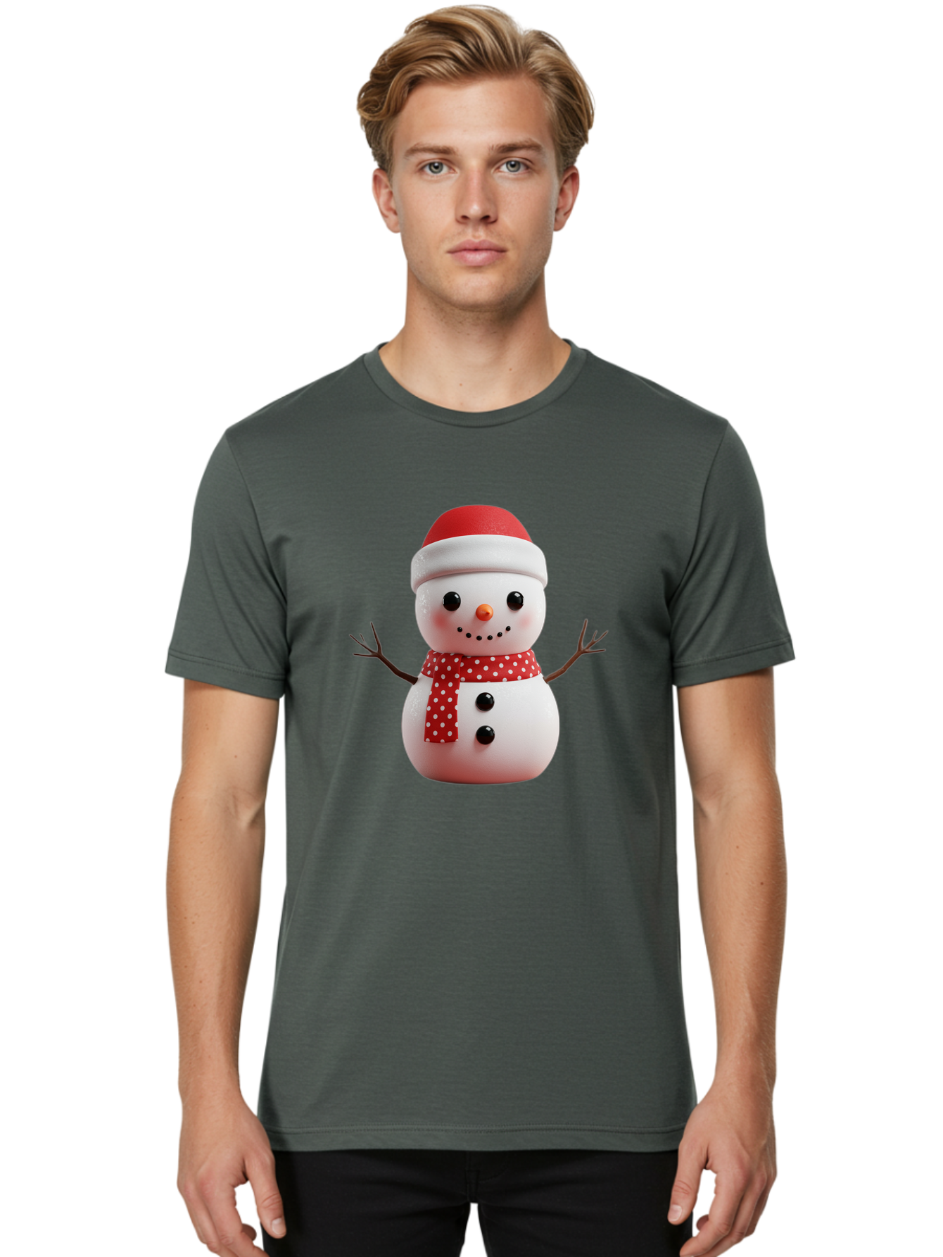 Snowman Men'S Graphic Tee, 100% Cotton, Comfortable Casual Summer Wear, Machine Washable, Snowman Figurine, Winter Decoration, Festive Snowman, Holiday Character, Red Scarf, White Polka Dots, Christmas Ornament, Snowman Charm, Bac445 26
