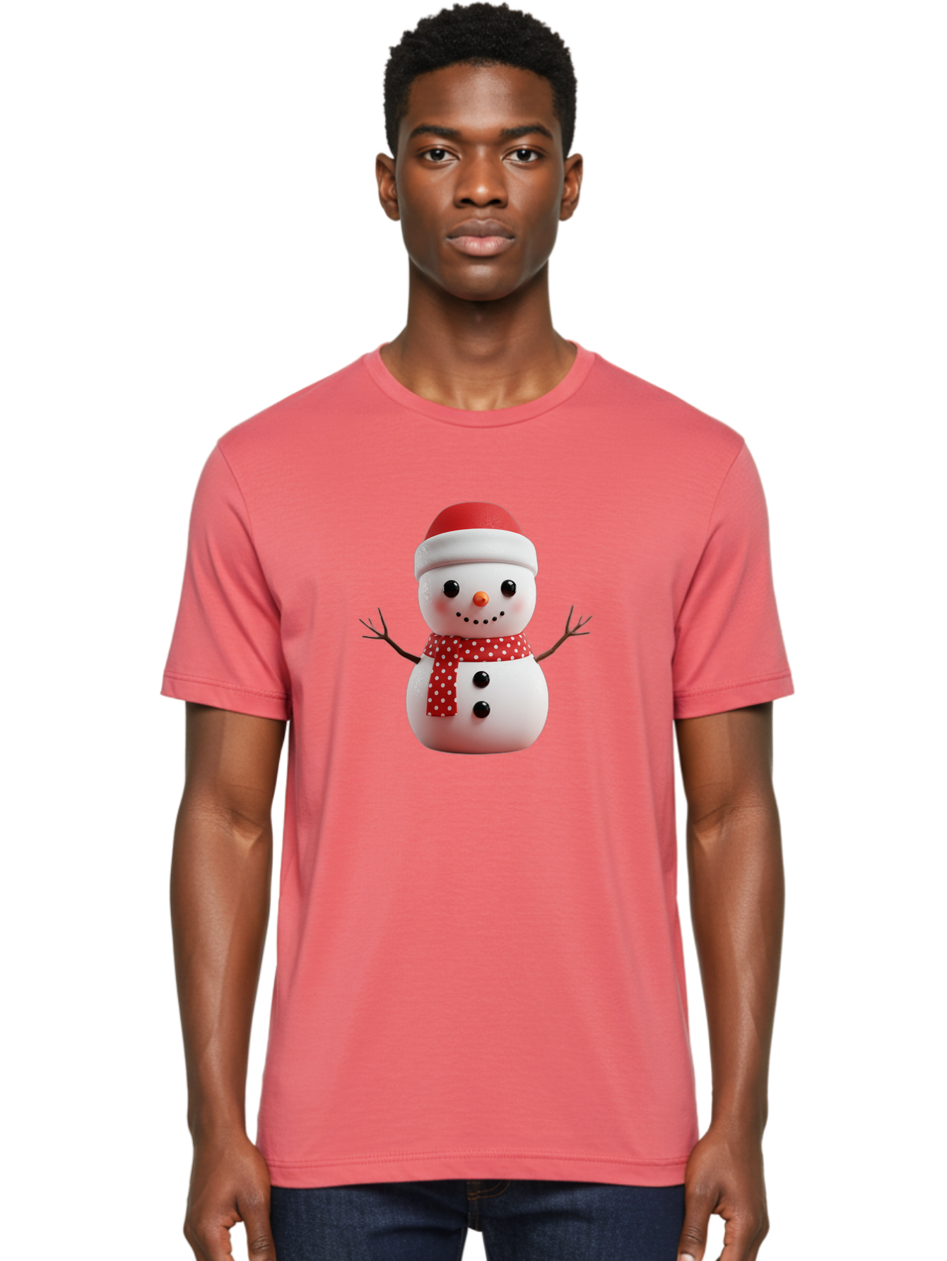 Snowman Men'S Graphic Tee, 100% Cotton, Comfortable Casual Summer Wear, Machine Washable, Snowman Figurine, Winter Decoration, Festive Snowman, Holiday Character, Red Scarf, White Polka Dots, Christmas Ornament, Snowman Charm, Bac445 19