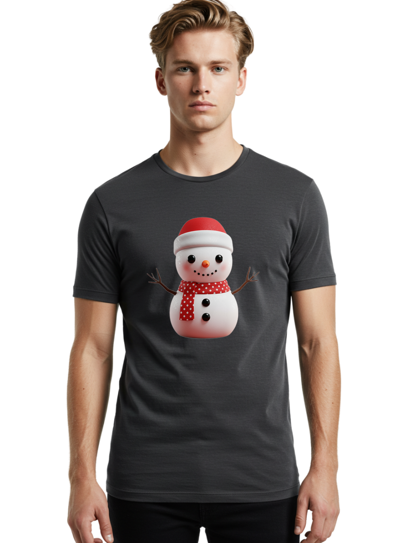 Snowman Men'S Graphic Tee, 100% Cotton, Comfortable Casual Summer Wear, Machine Washable, Snowman Figurine, Winter Decoration, Festive Snowman, Holiday Character, Red Scarf, White Polka Dots, Christmas Ornament, Snowman Charm, Bac445 16