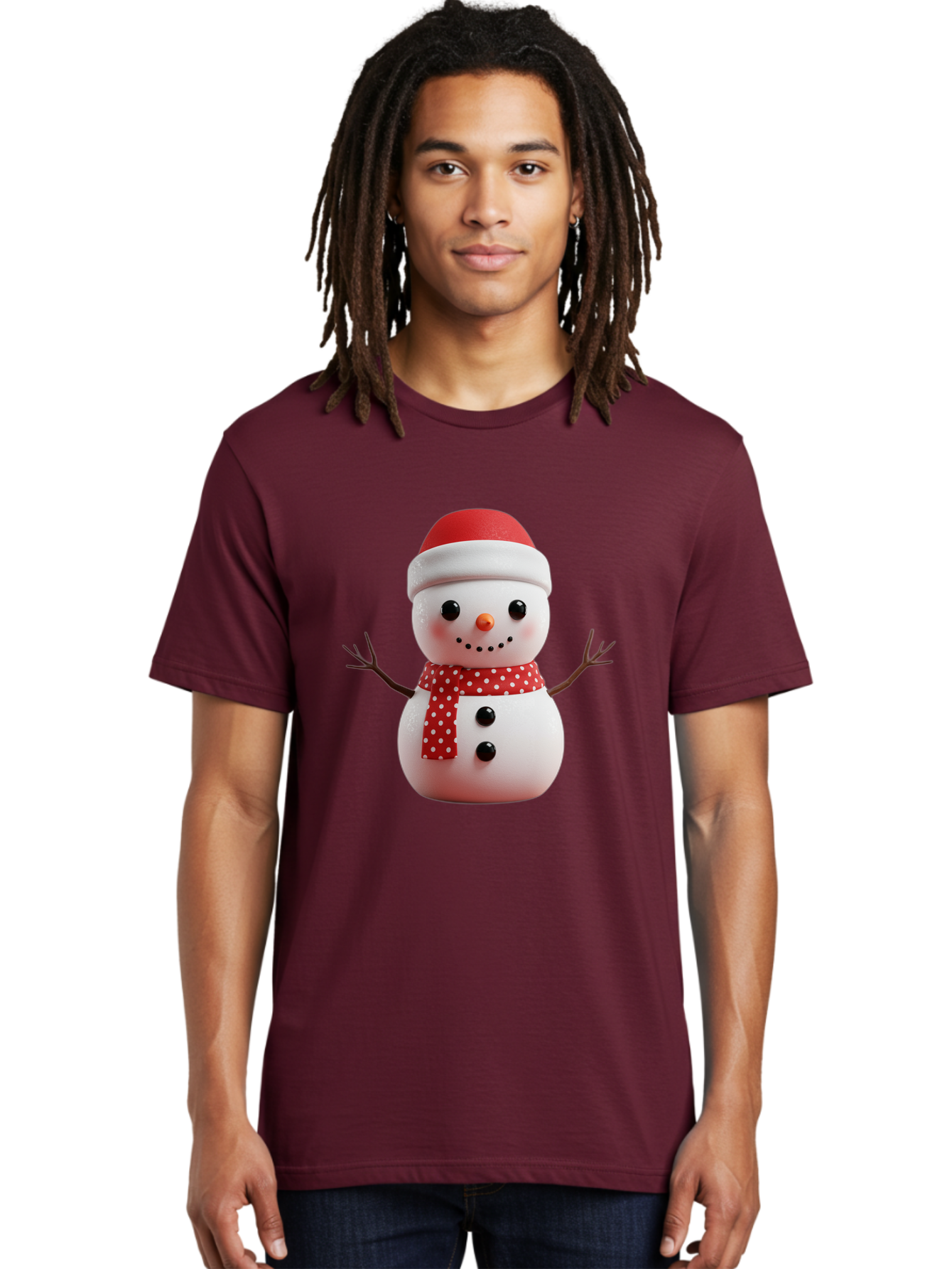 Snowman Men'S Graphic Tee, 100% Cotton, Comfortable Casual Summer Wear, Machine Washable, Snowman Figurine, Winter Decoration, Festive Snowman, Holiday Character, Red Scarf, White Polka Dots, Christmas Ornament, Snowman Charm, Bac445 29