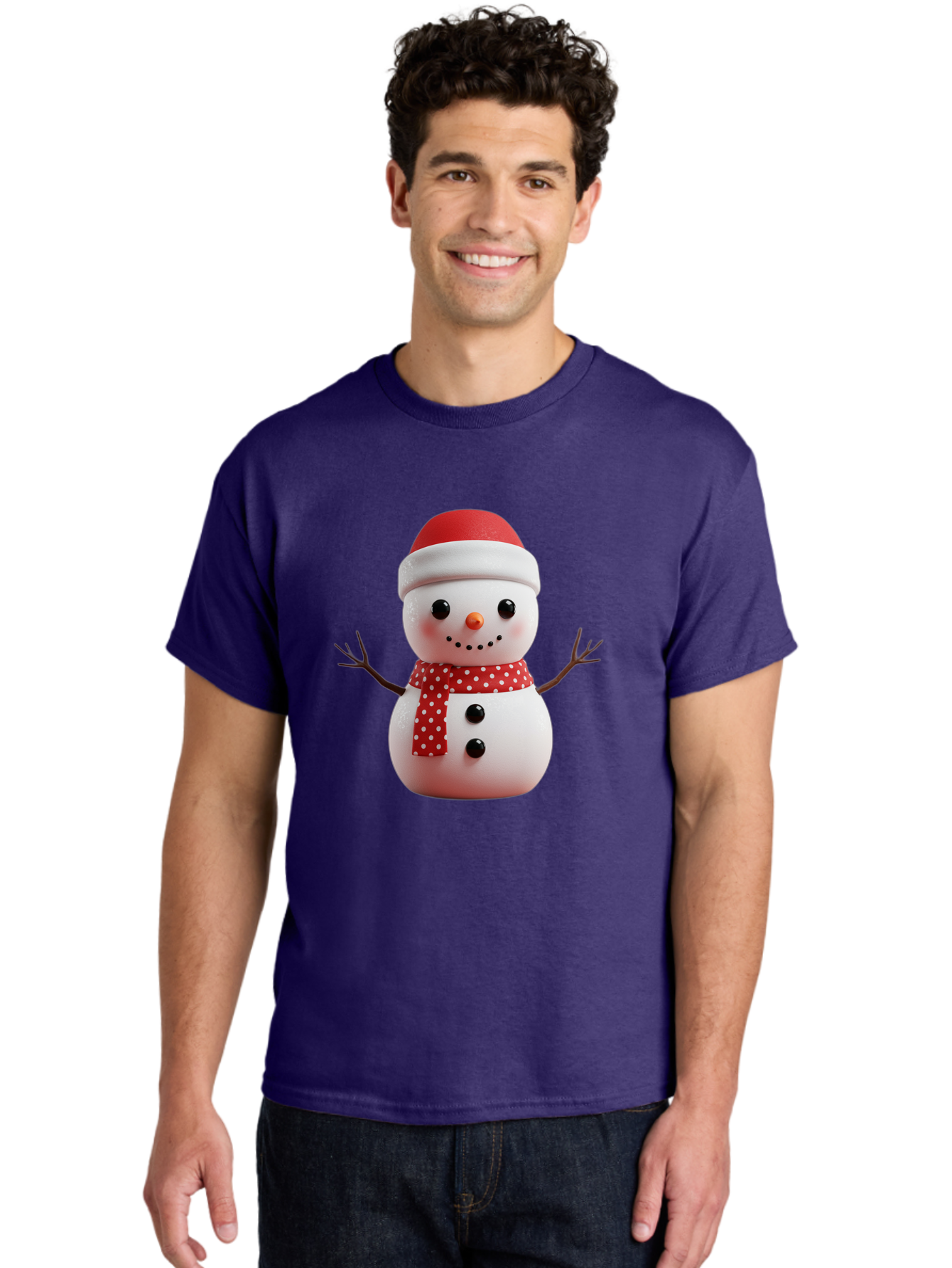 Snowman Men'S Graphic Tee, 100% Cotton, Comfortable Casual Summer Wear, Machine Washable, Snowman Figurine, Winter Decoration, Festive Snowman, Holiday Character, Red Scarf, White Polka Dots, Christmas Ornament, Snowman Charm, Bac445 28