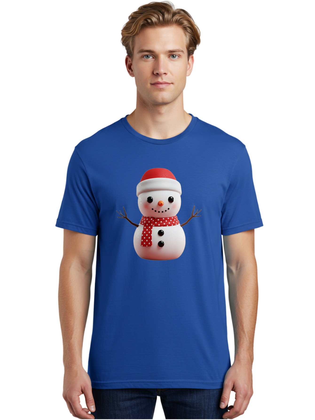 Snowman Men'S Graphic Tee, 100% Cotton, Comfortable Casual Summer Wear, Machine Washable, Snowman Figurine, Winter Decoration, Festive Snowman, Holiday Character, Red Scarf, White Polka Dots, Christmas Ornament, Snowman Charm, Bac445 25