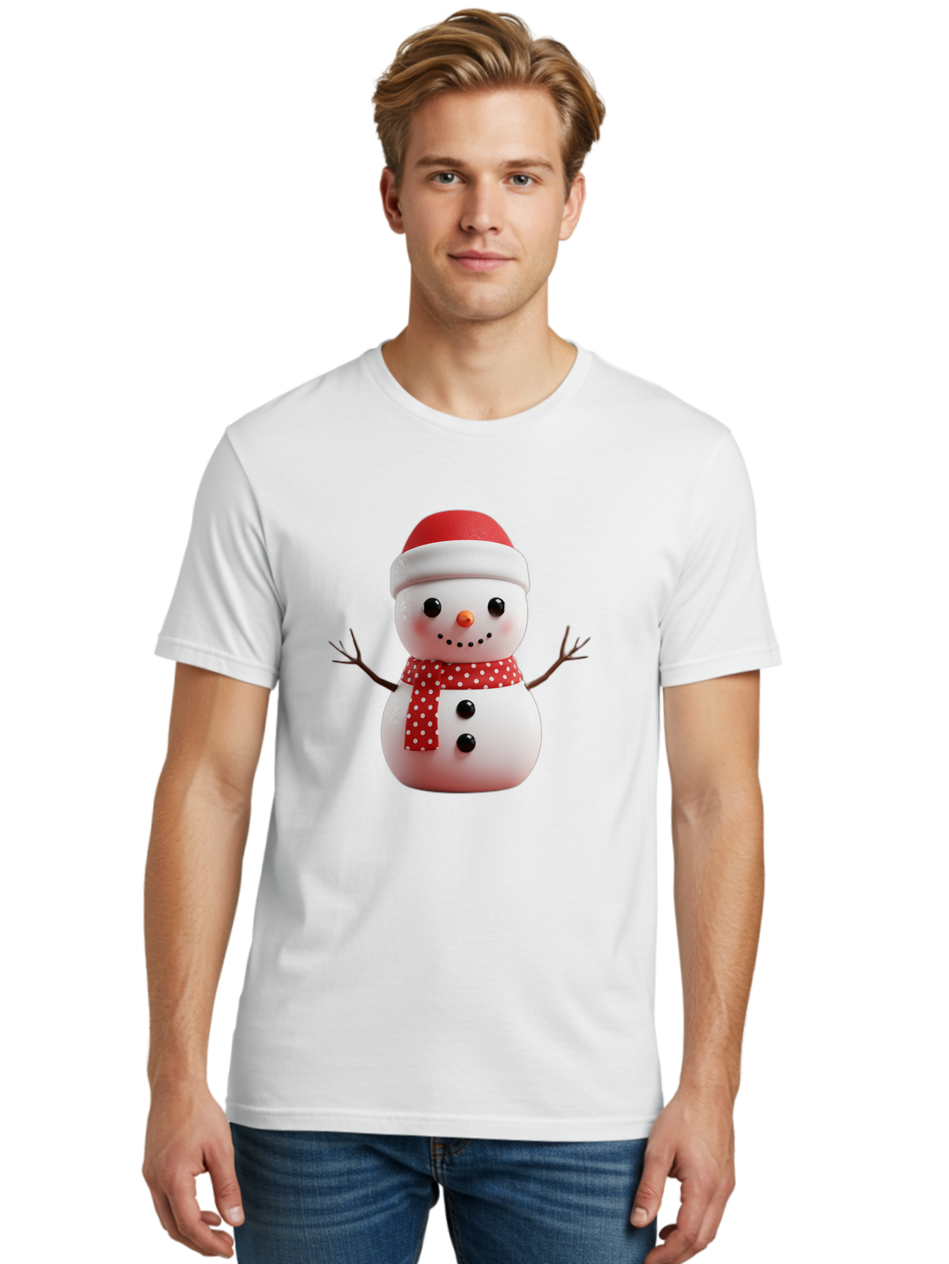 Snowman Men'S Graphic Tee, 100% Cotton, Comfortable Casual Summer Wear, Machine Washable, Snowman Figurine, Winter Decoration, Festive Snowman, Holiday Character, Red Scarf, White Polka Dots, Christmas Ornament, Snowman Charm, Bac445 27