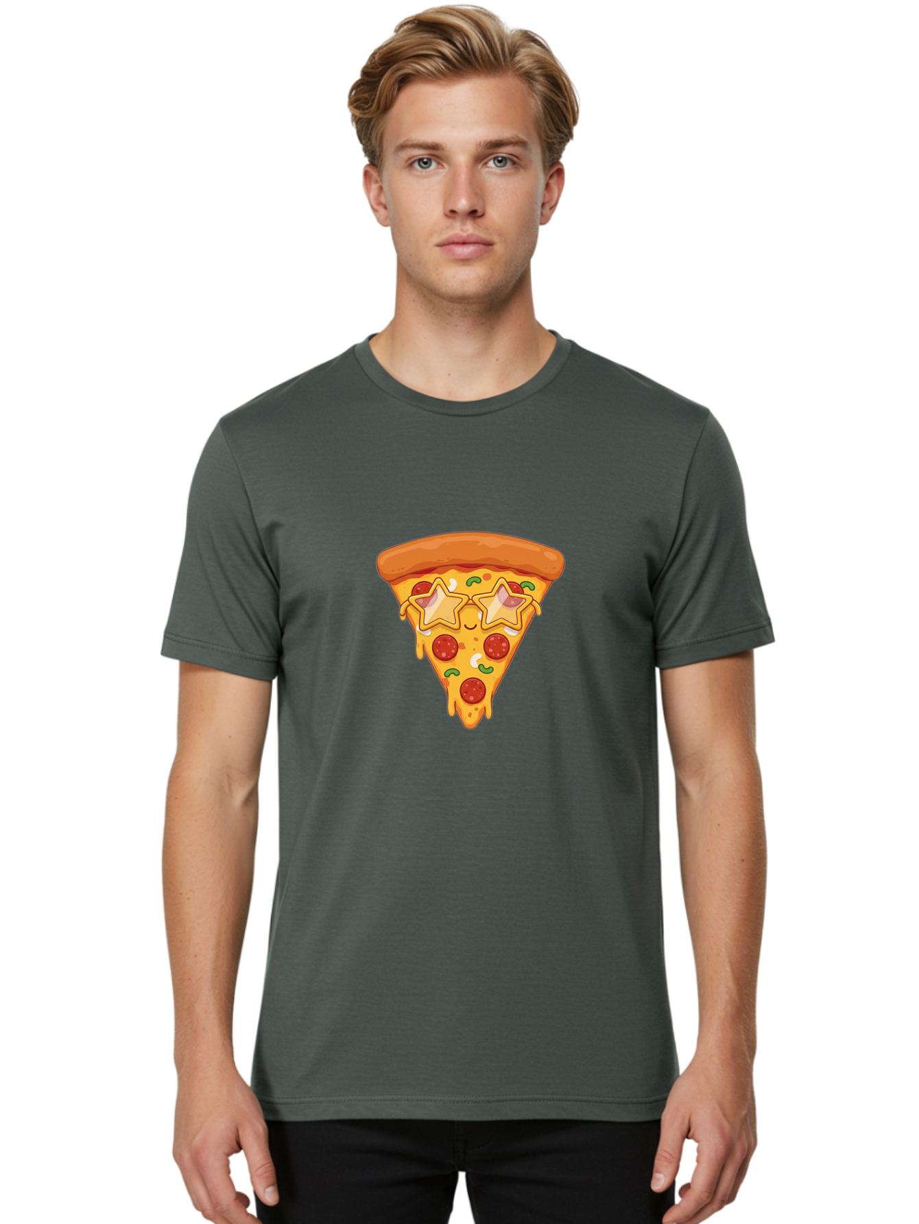 Star-Pizza-Slice Men'S Graphic Tee, 100% Cotton, Comfortable Casual Summer Wear, Machine Washable, Pizza Slice, Melted Cheese, Pepperoni Pizza, Star-Shaped Toppings, Cartoon-Style Pizza, Cheesy Goodness, Savory Delight, Pizza Love, Foodie Fun, Bac452 17