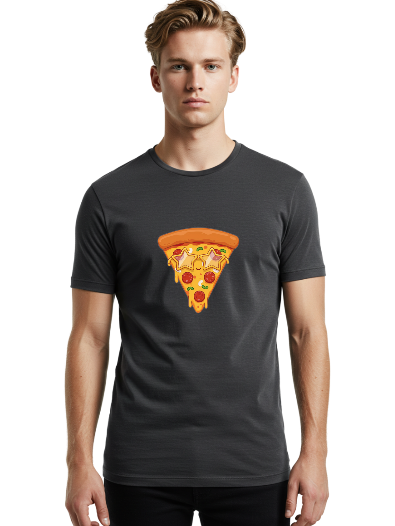 Star-Pizza-Slice Men'S Graphic Tee, 100% Cotton, Comfortable Casual Summer Wear, Machine Washable, Pizza Slice, Melted Cheese, Pepperoni Pizza, Star-Shaped Toppings, Cartoon-Style Pizza, Cheesy Goodness, Savory Delight, Pizza Love, Foodie Fun, Bac452 16