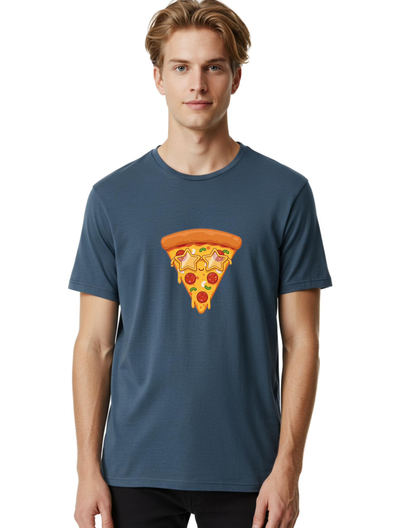 Star-Pizza-Slice Men'S Graphic Tee, 100% Cotton, Comfortable Casual Summer Wear, Machine Washable, Pizza Slice, Melted Cheese, Pepperoni Pizza, Star-Shaped Toppings, Cartoon-Style Pizza, Cheesy Goodness, Savory Delight, Pizza Love, Foodie Fun, Bac452 19