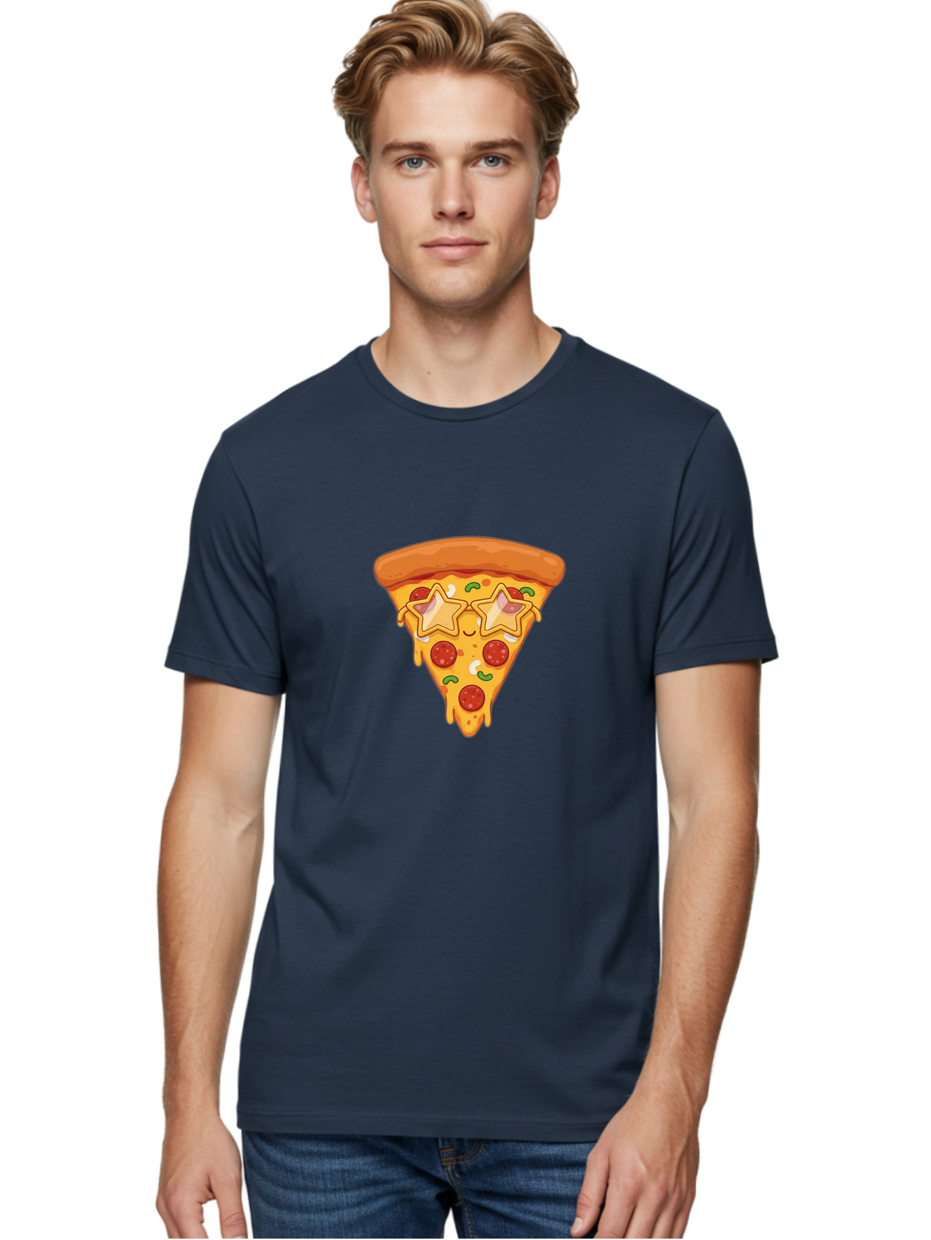 Star-Pizza-Slice Men'S Graphic Tee, 100% Cotton, Comfortable Casual Summer Wear, Machine Washable, Pizza Slice, Melted Cheese, Pepperoni Pizza, Star-Shaped Toppings, Cartoon-Style Pizza, Cheesy Goodness, Savory Delight, Pizza Love, Foodie Fun, Bac452 30