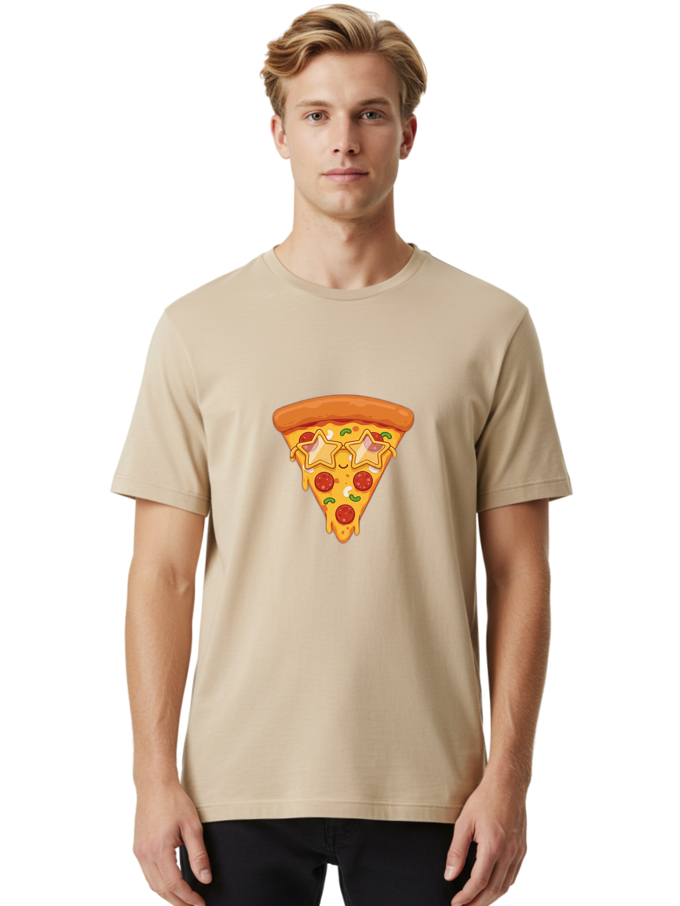 Star-Pizza-Slice Men'S Graphic Tee, 100% Cotton, Comfortable Casual Summer Wear, Machine Washable, Pizza Slice, Melted Cheese, Pepperoni Pizza, Star-Shaped Toppings, Cartoon-Style Pizza, Cheesy Goodness, Savory Delight, Pizza Love, Foodie Fun, Bac452 27