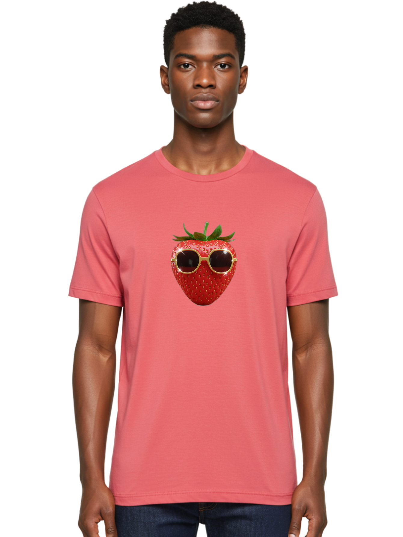 Strawberry-Sunglasses-2 Men'S Graphic Tee, 100% Cotton, Comfortable Casual Summer Wear, Machine Washable, Strawberry Wearing Sunglasses, Funny Fruit, Quirky Character, Red Strawberries, Cool Shades, Fresh Produce, Playful Vibe, Summer Fun Bac487 22