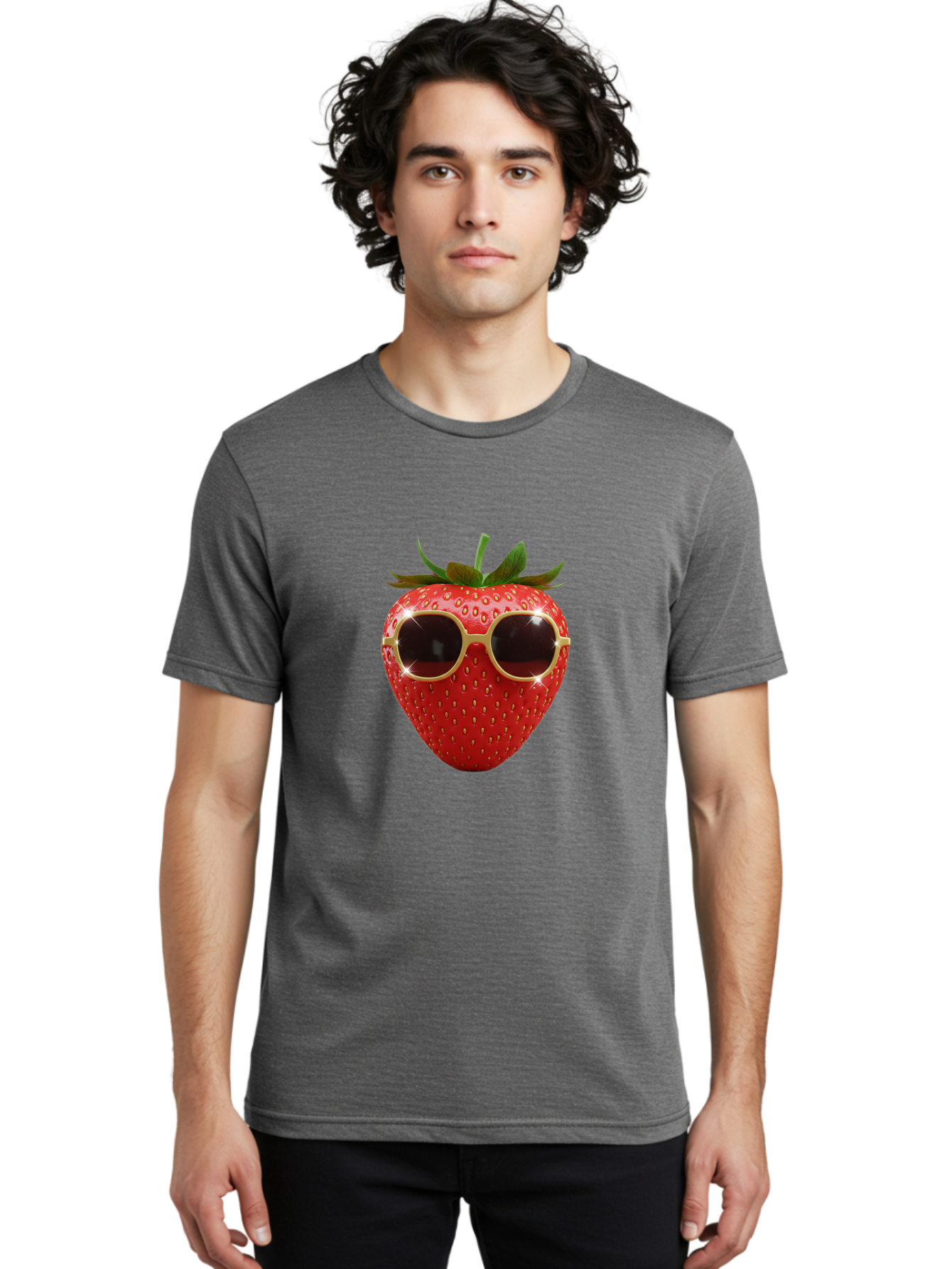 Strawberry-Sunglasses-2 Men'S Graphic Tee, 100% Cotton, Comfortable Casual Summer Wear, Machine Washable, Strawberry Wearing Sunglasses, Funny Fruit, Quirky Character, Red Strawberries, Cool Shades, Fresh Produce, Playful Vibe, Summer Fun Bac487 27